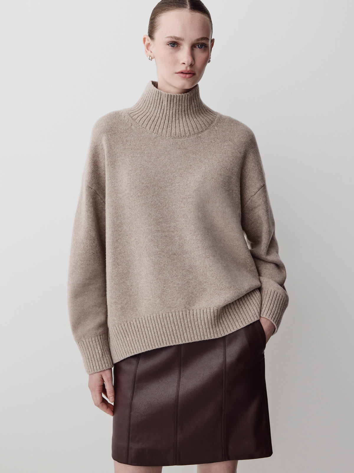 Long-Sleeve Mock-Neck Merino-Blend Sweater
