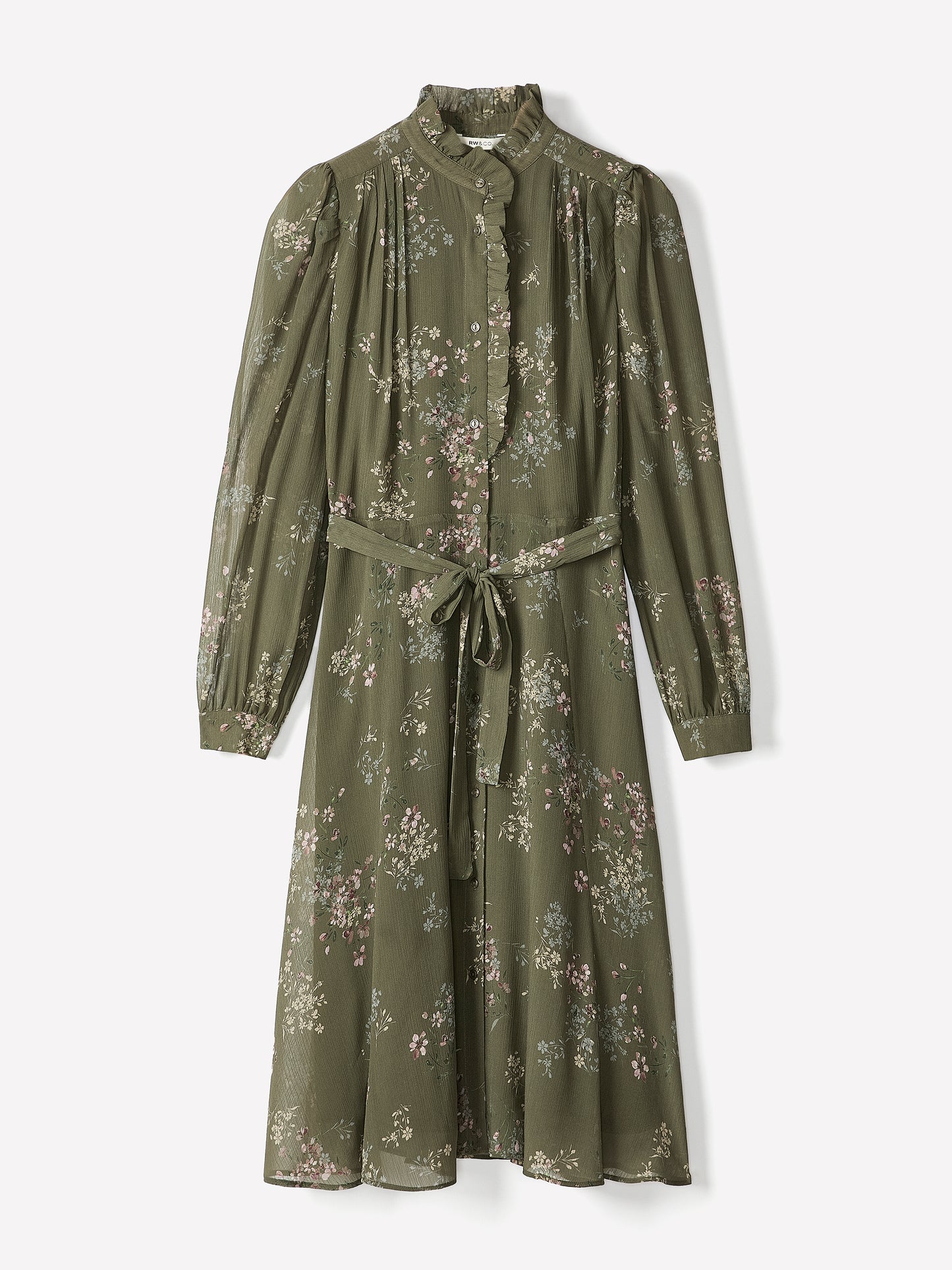 Long-Sleeve Mock-Neck Buttoned-Down Midi Dress