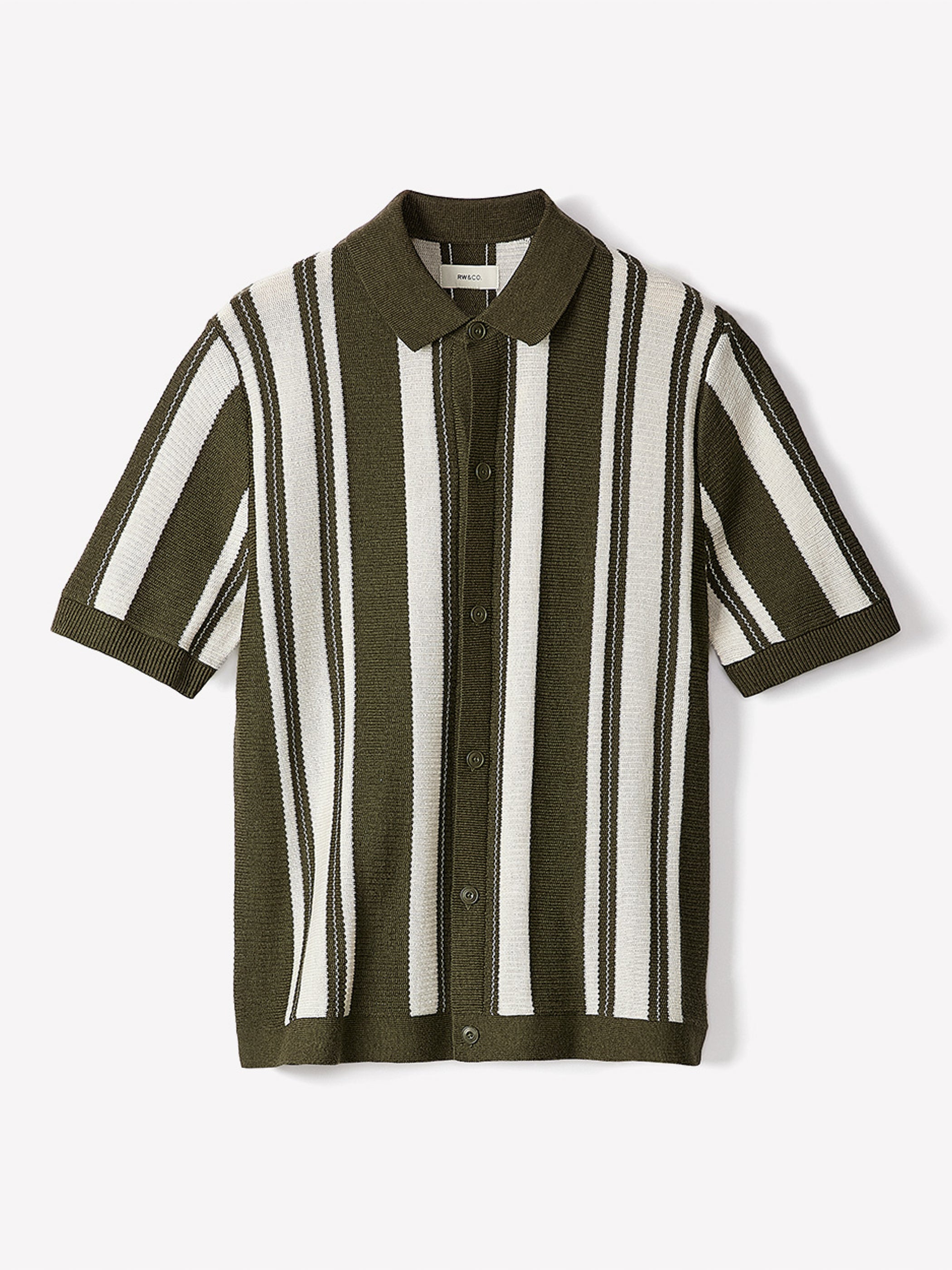 Short-Sleeve Shirt Sweater with Vertical Stripes