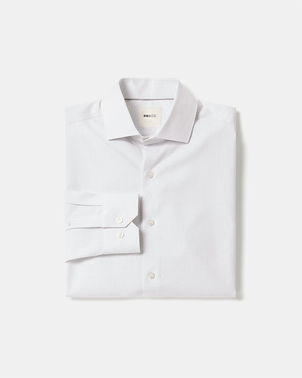 White Slim Fit Dress Shirt with Grey Micro Dots