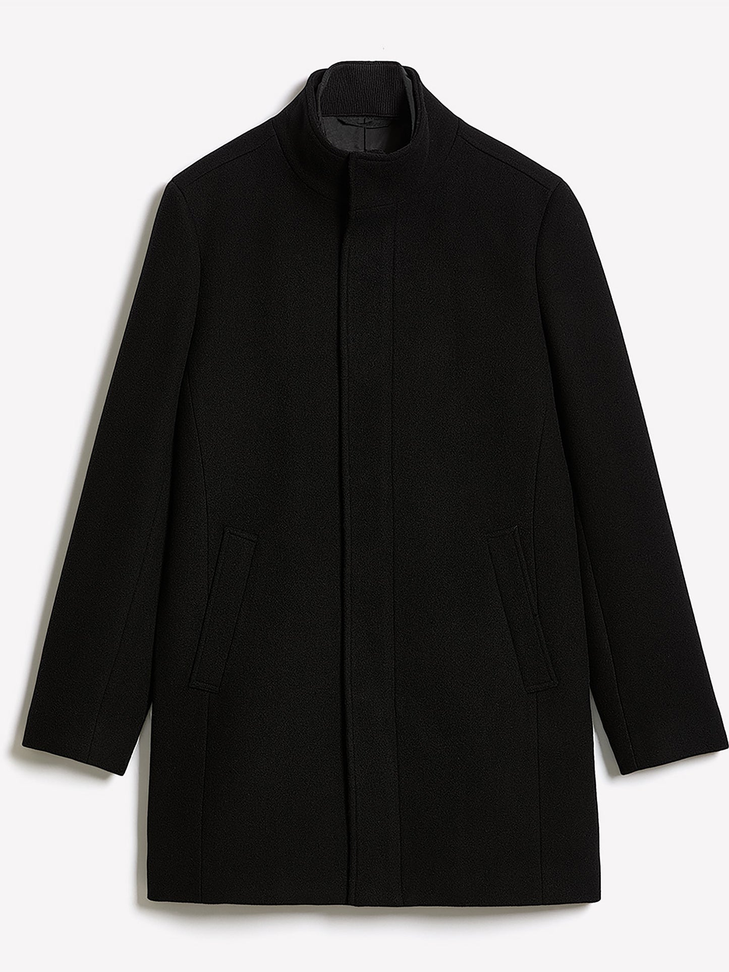 Classic Solid Mock-Neck Wool Coat with Dickey