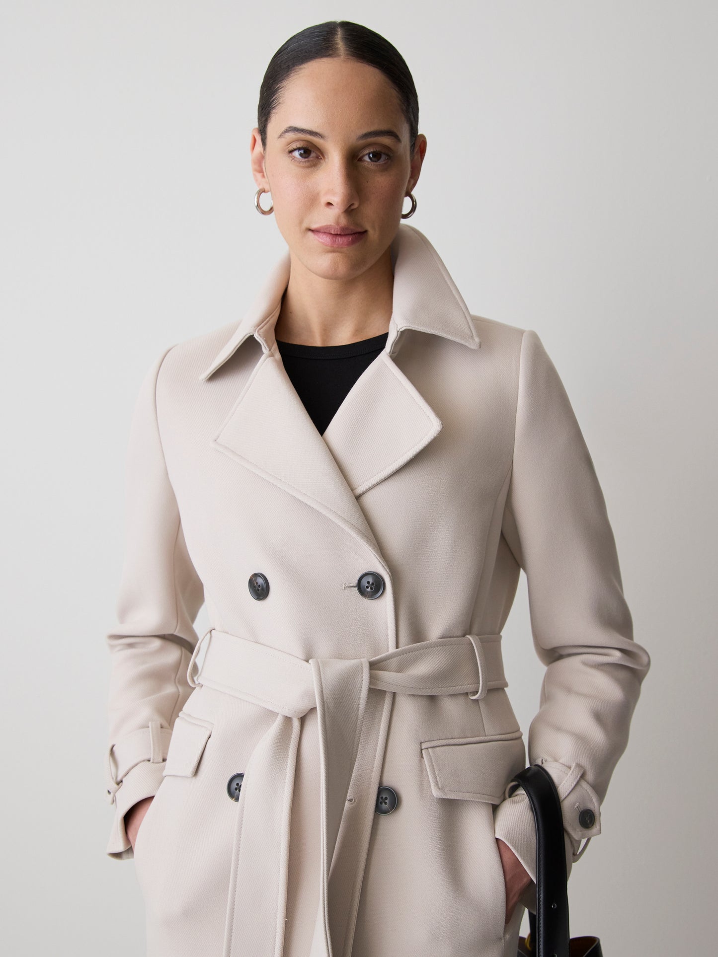 Double-Breasted Twill Trench Coat with Belt