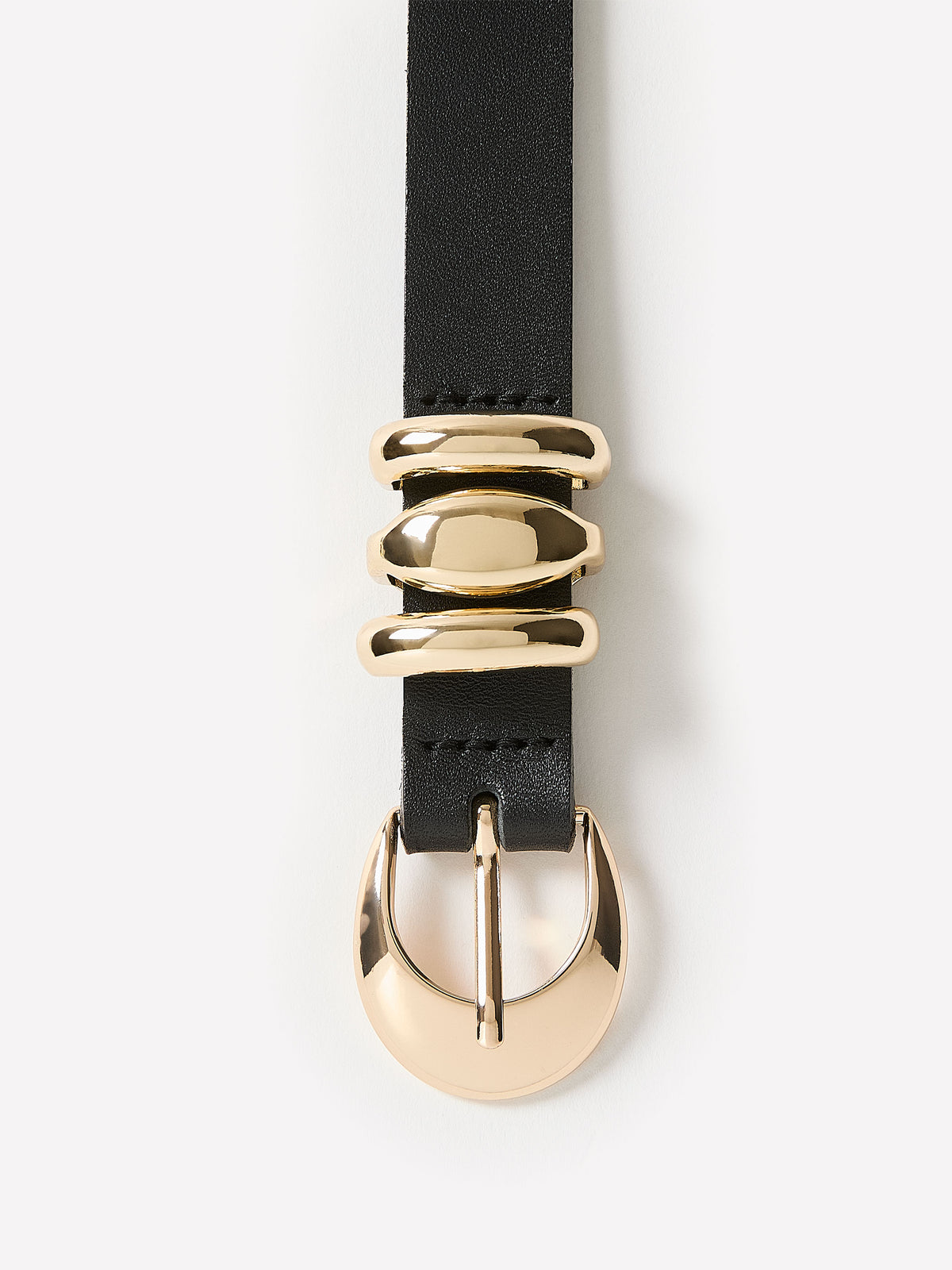 Slim Leather Belt with Sculptural Buckle