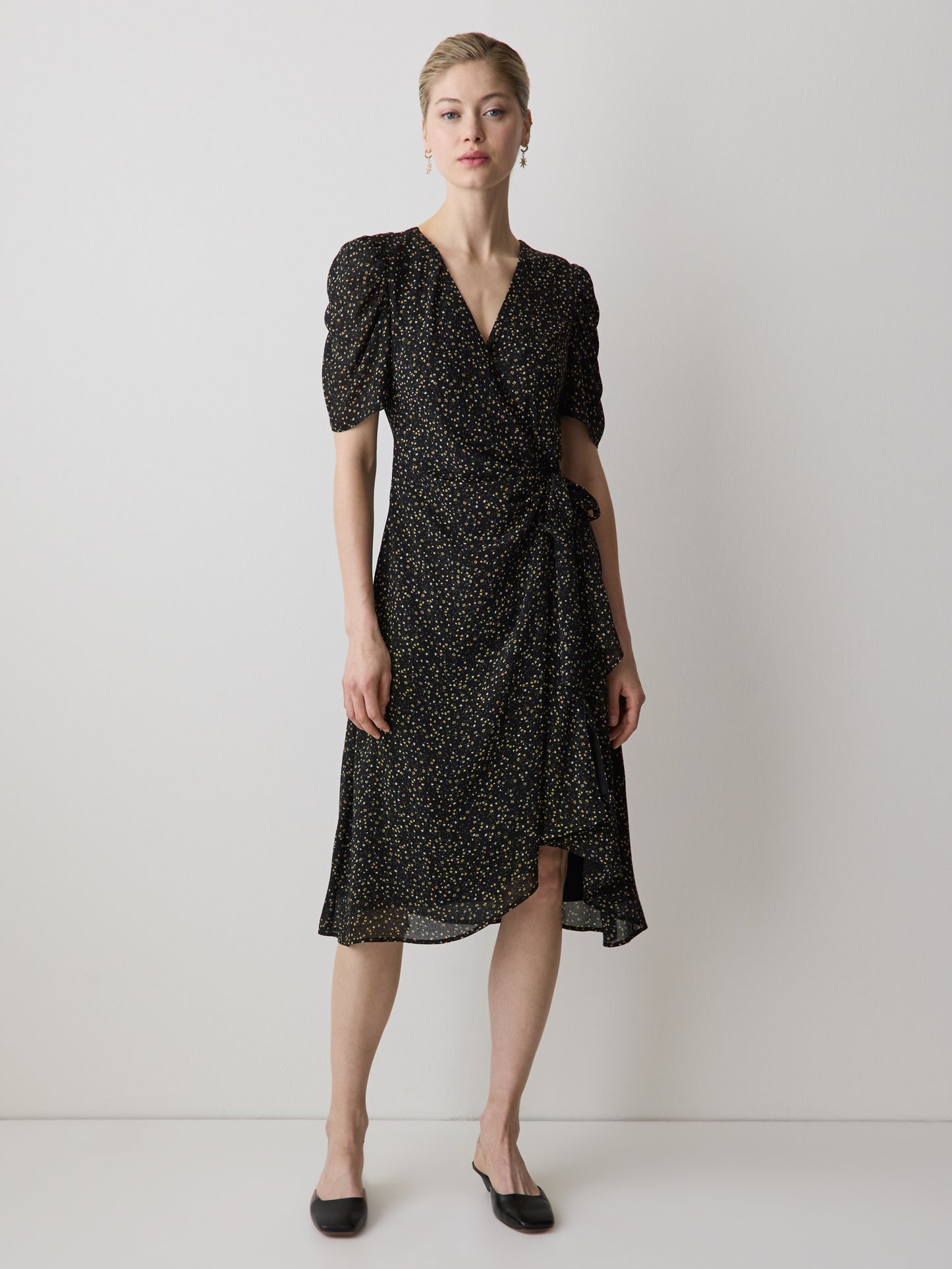 Woven Chiffon Midi Dress with Lace Trim