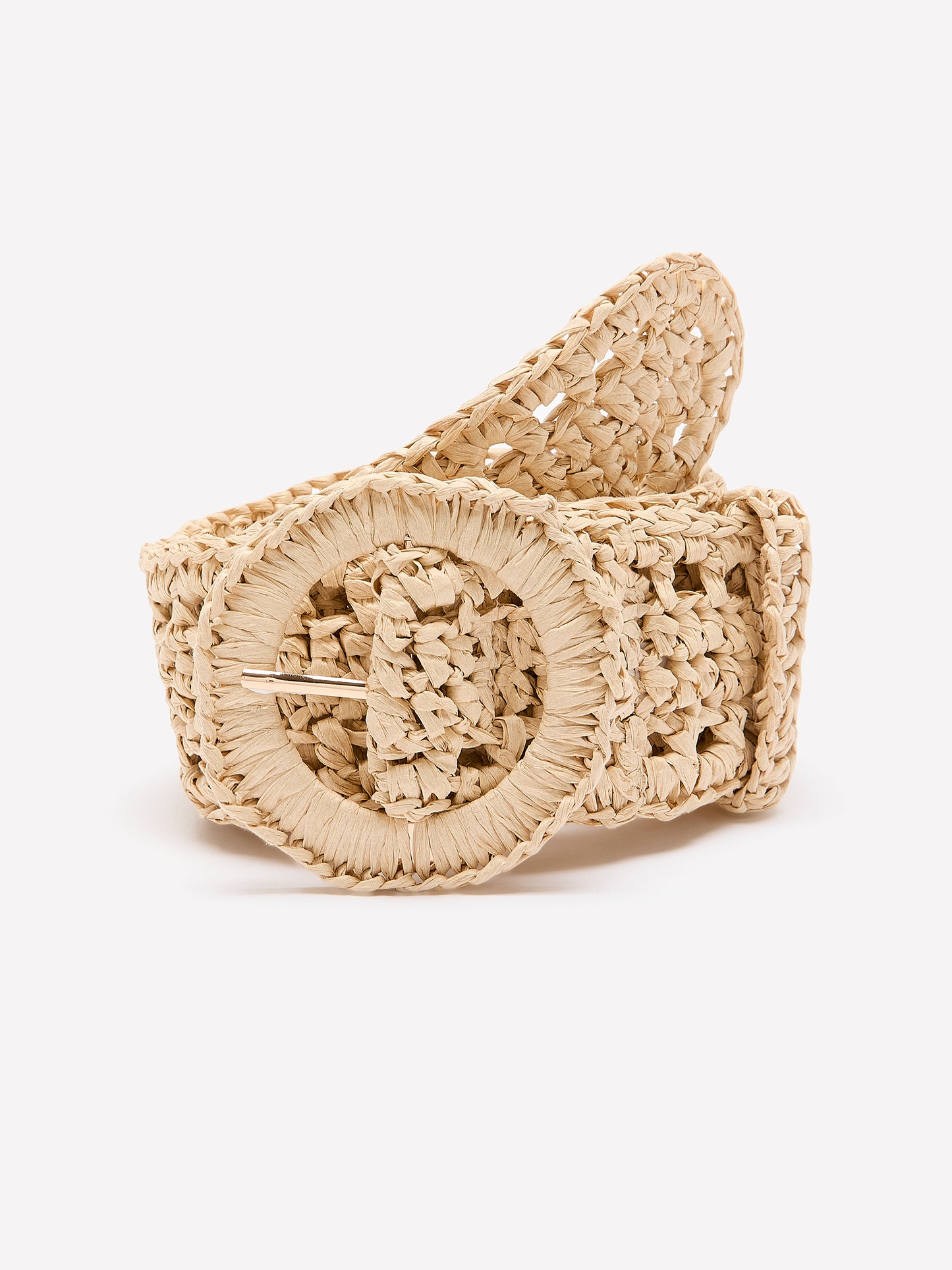 Non-Stretch Raffia Belt with Round Buckle