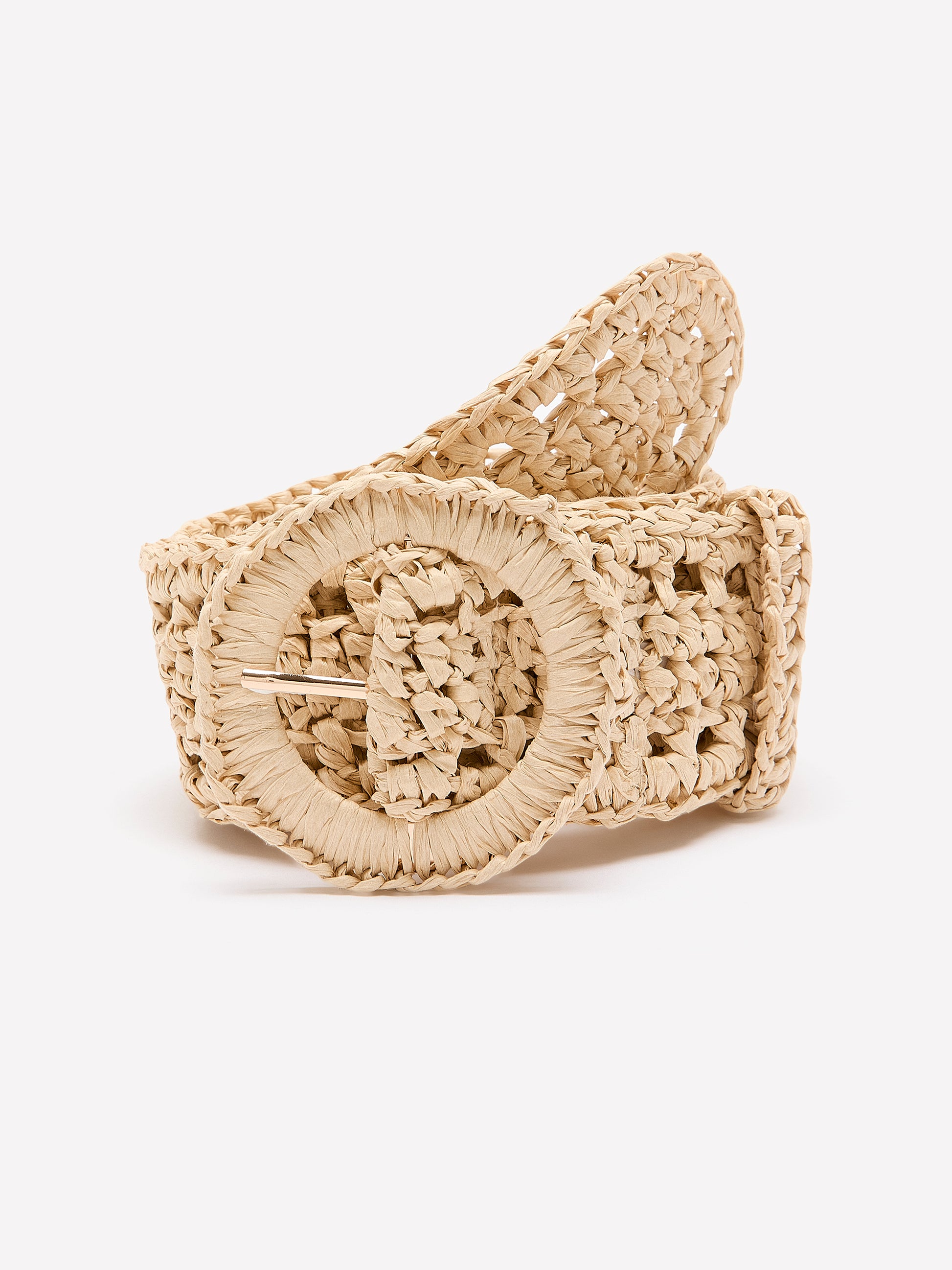 Non-Stretch Raffia Belt with Round Buckle