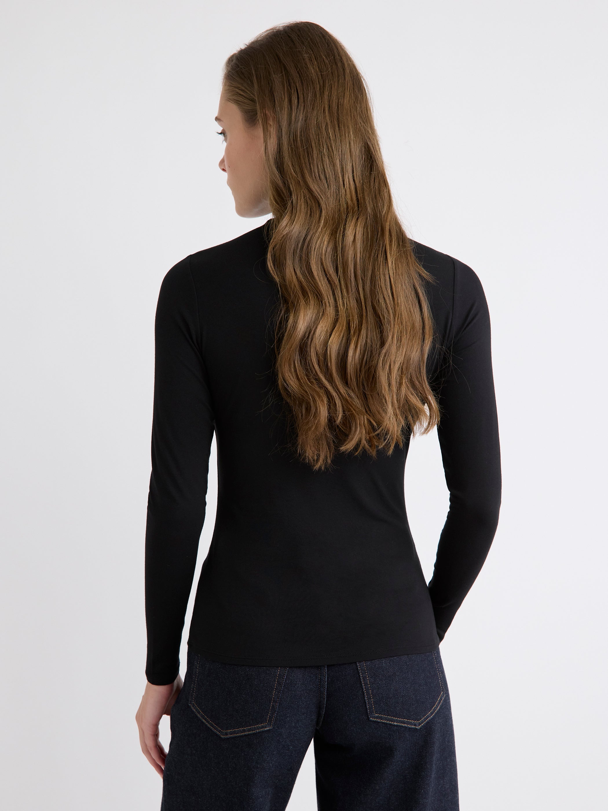 Fitted Long-Sleeve Mock-Neck Tee