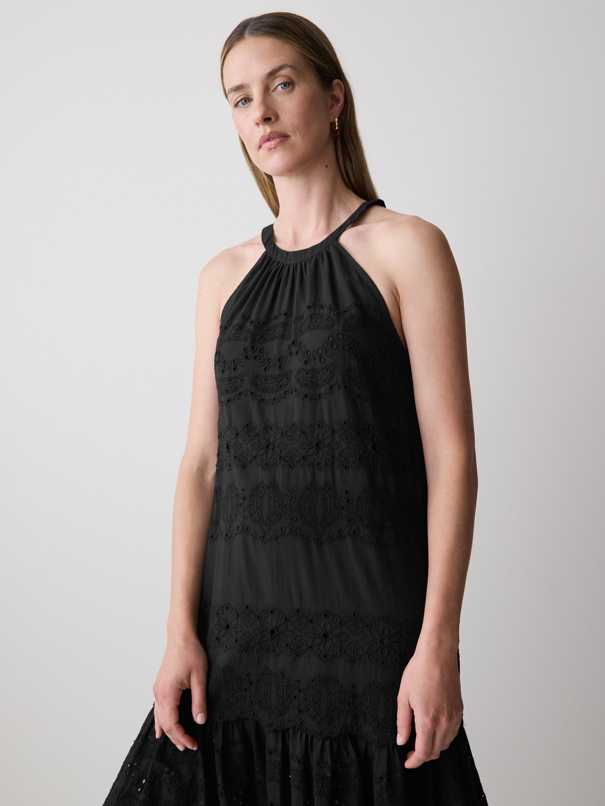 Cotton Eyelet Halter Maxi Dress
