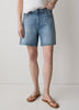 Woven Denim High Rise Mid Thigh Shorts
