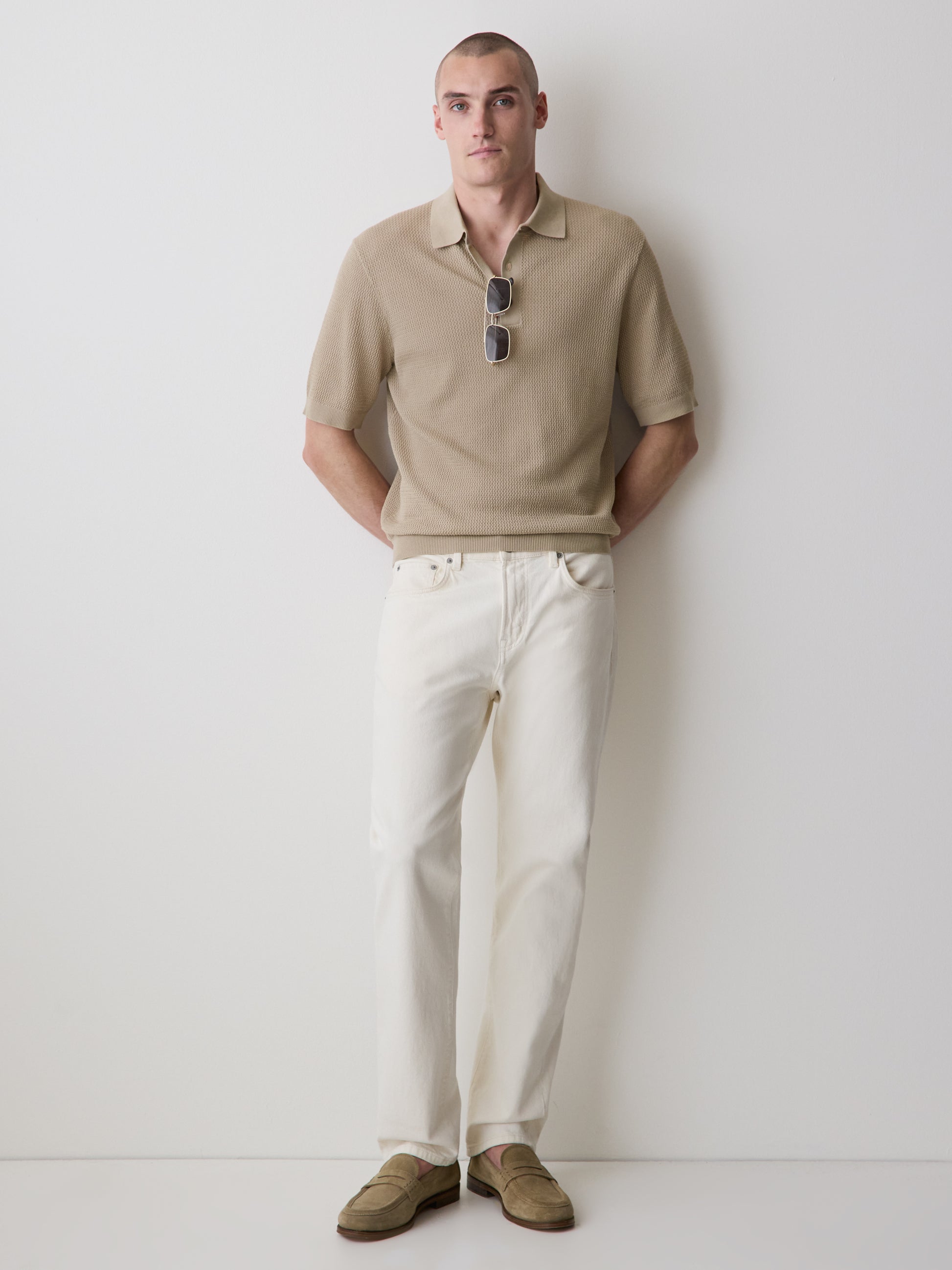 Textured Short-Sleeve Polo Sweater
