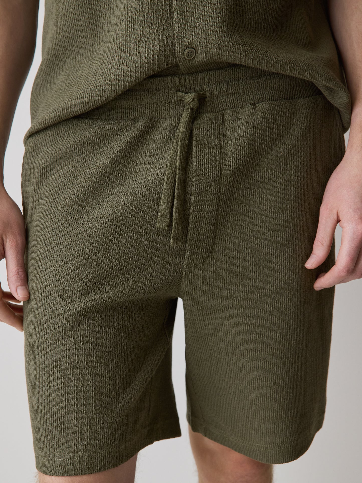 Mens Knit Textured Cotton Blend Shorts