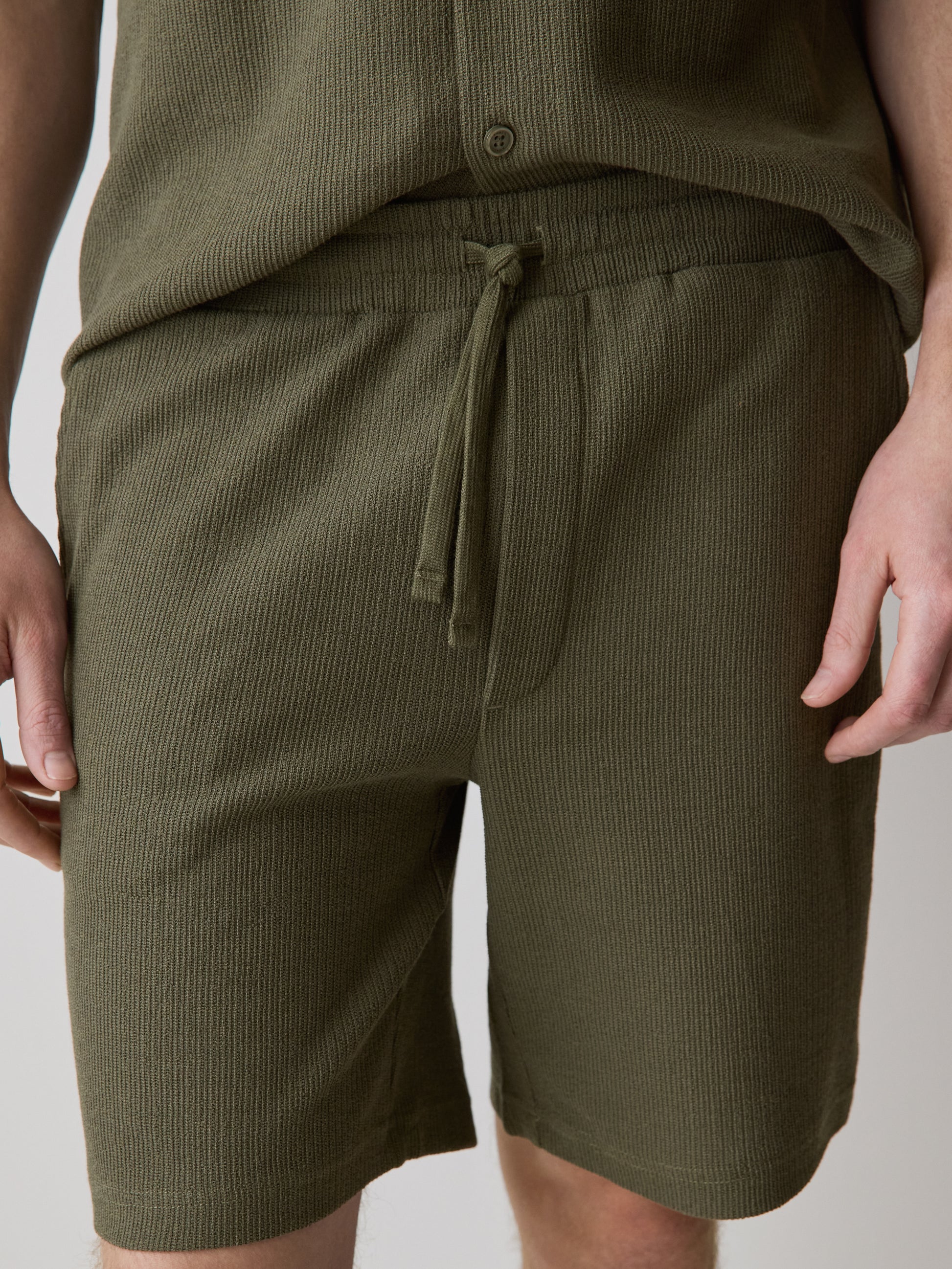 Mens Knit Textured Cotton Blend Shorts
