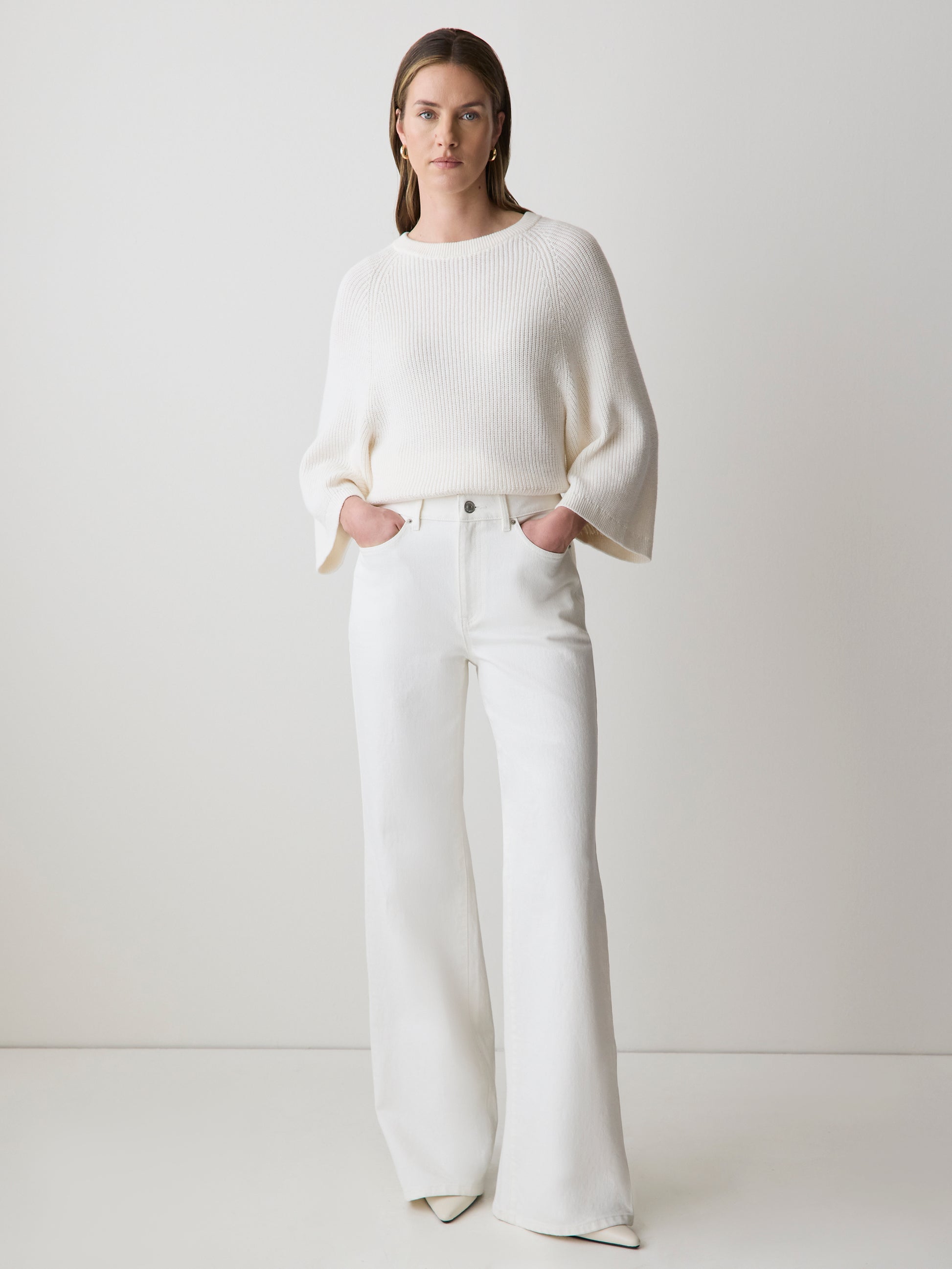 Wide-Sleeve Crew-Neck Merino-Blend Sweater