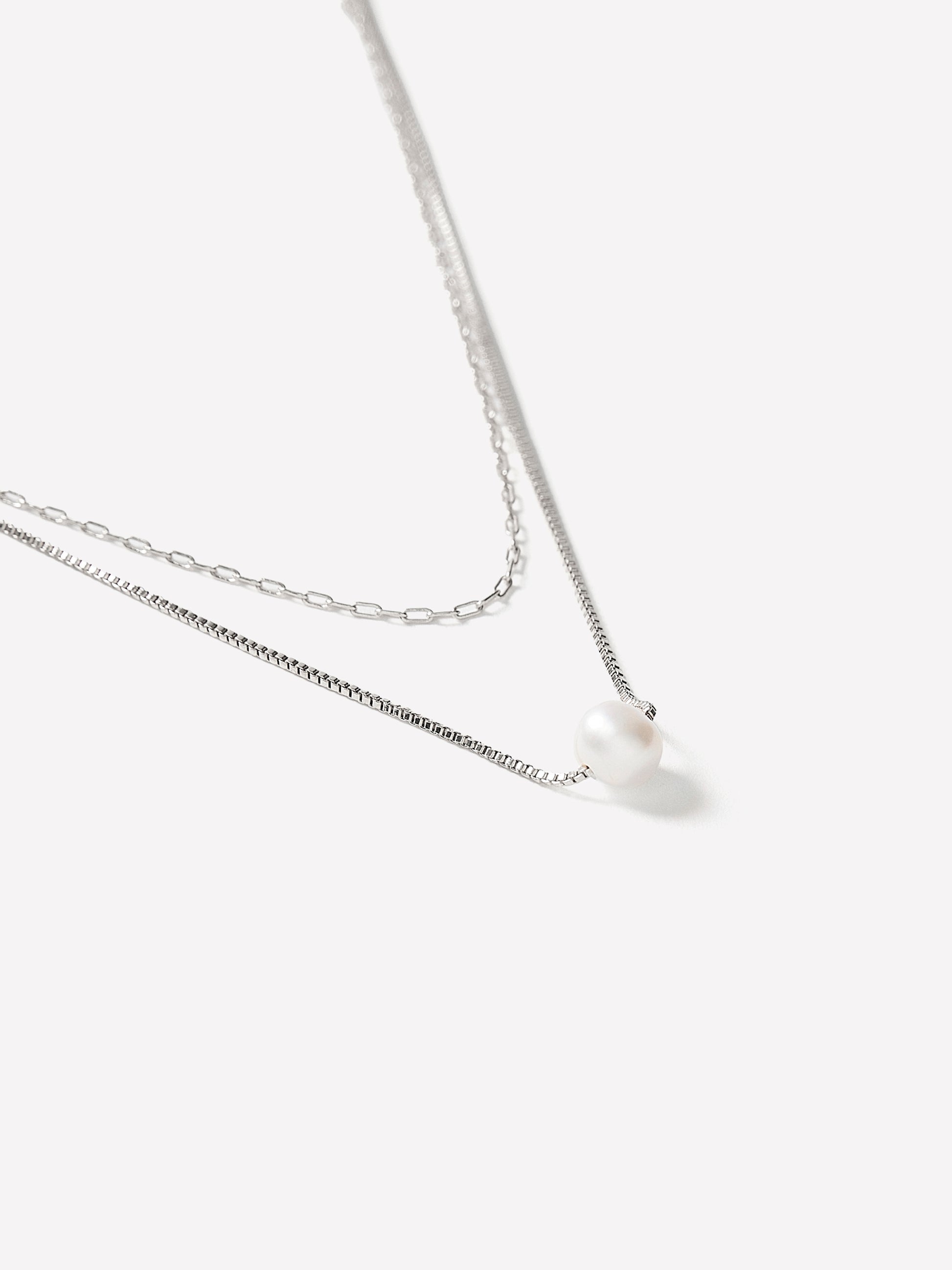Necklace Multi Row Freshwater Pearl Metal