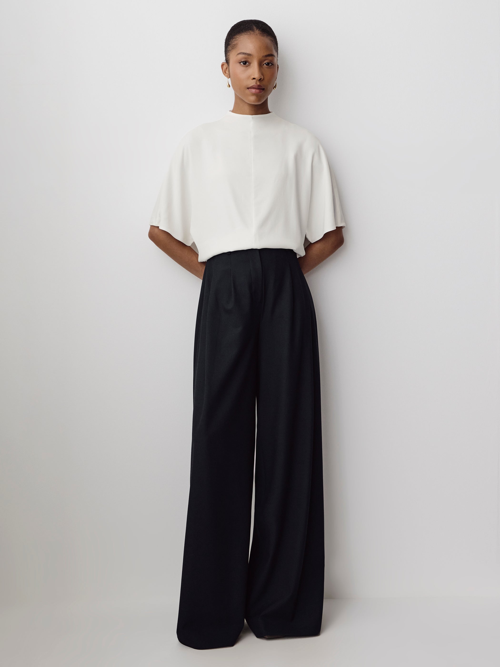 Short-Sleeve Mock-Neck Cape Blouse