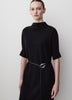 3/4-Sleeve Mock-Neck Belted Midi Dress