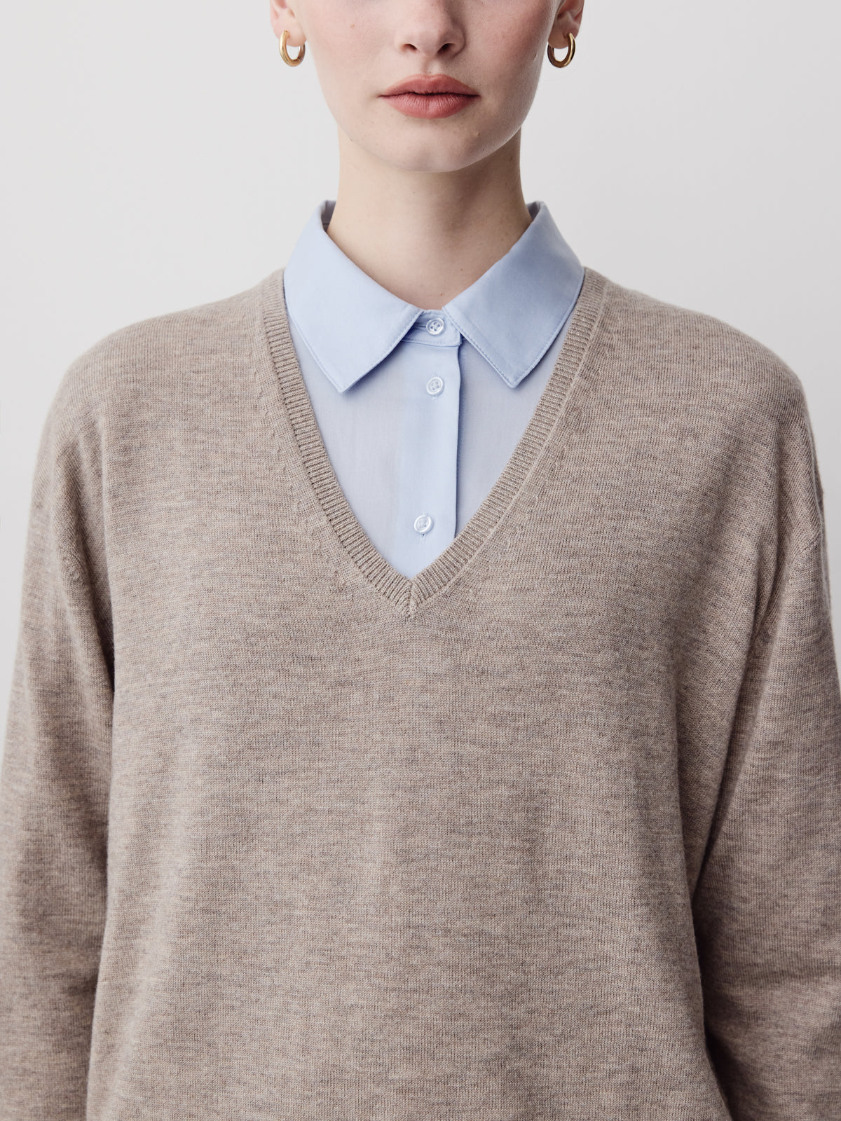 Long-Sleeve V-Neck Oversized Merino Sweater