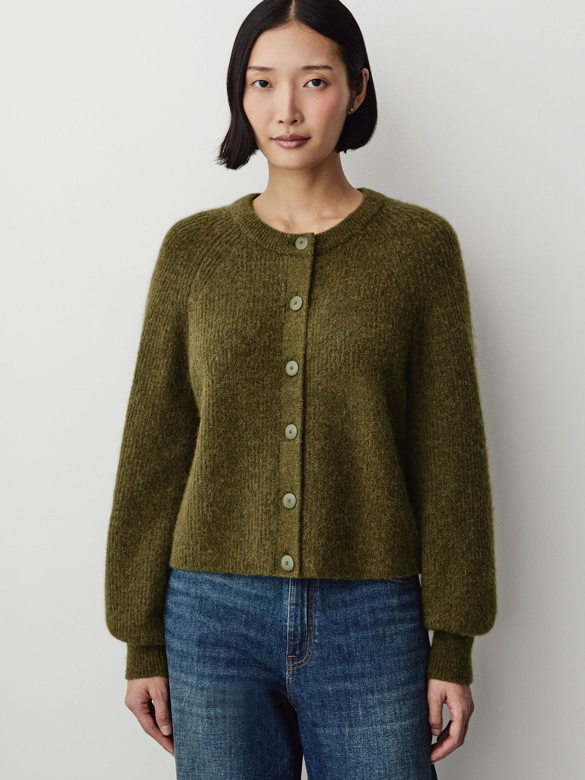 Wool-Blend Long-Sleeve Crew-Neck Cardigan