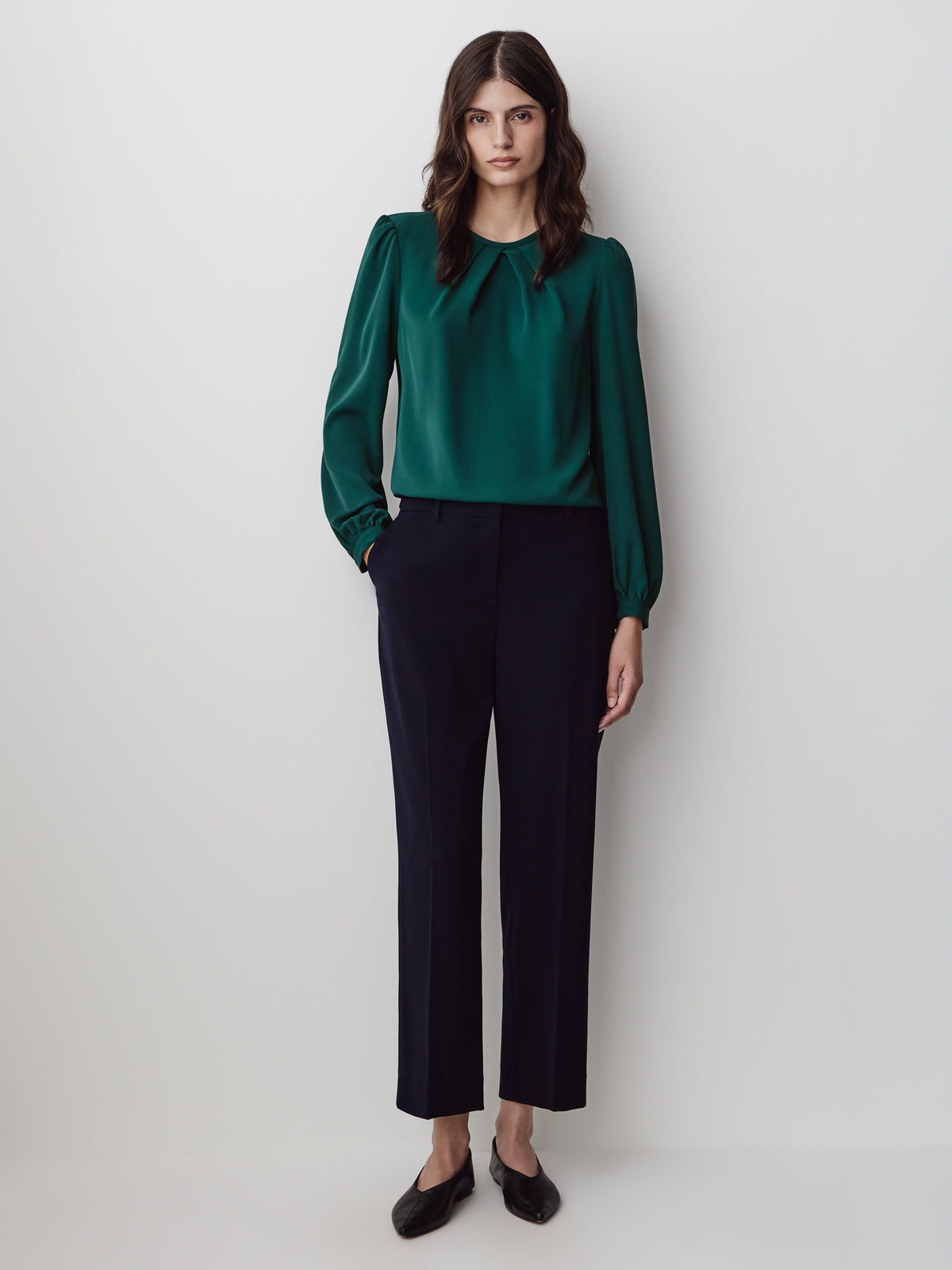 Woven Popover Blouse, Luxe Crepe, Long Sleeve