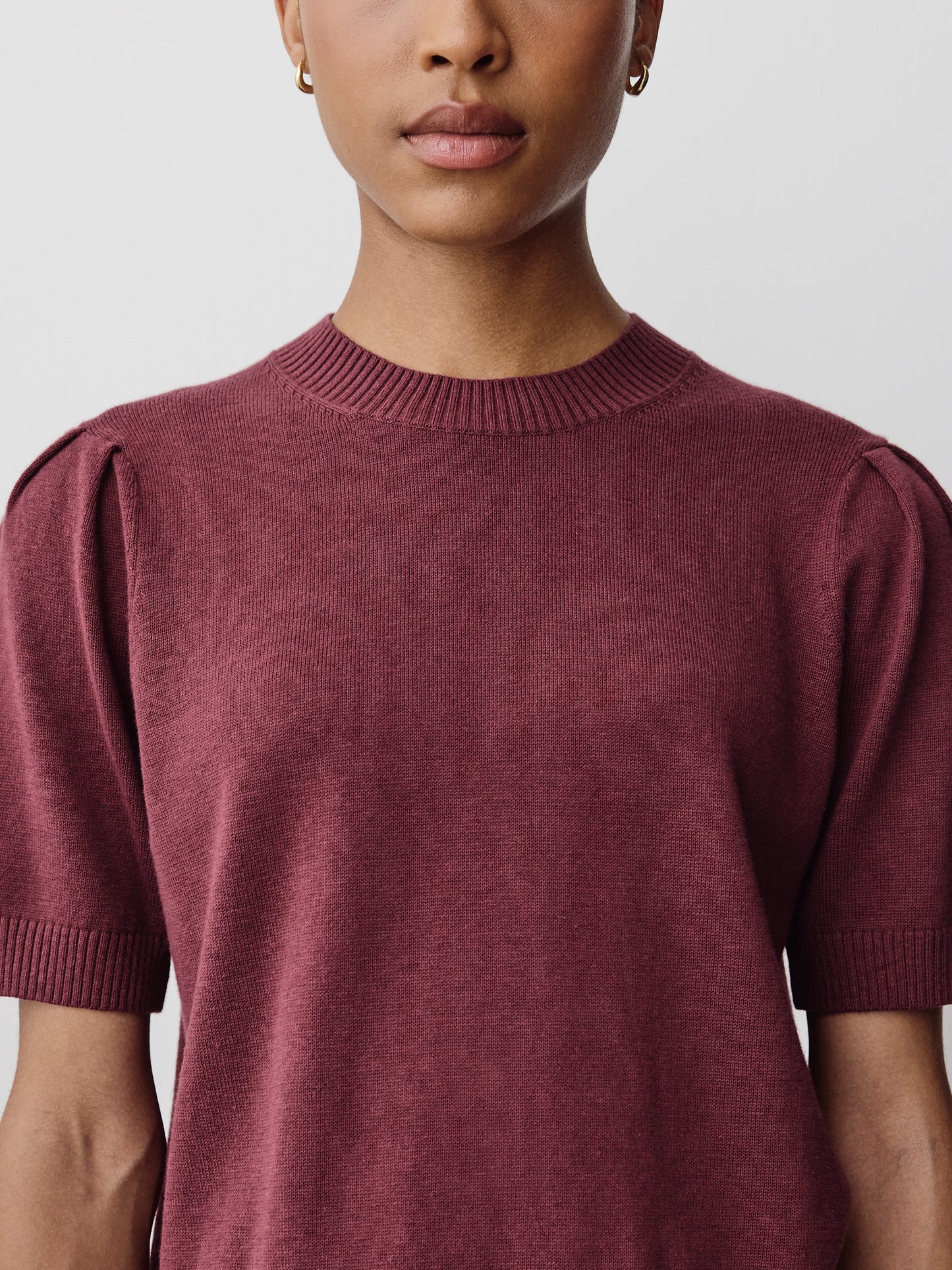 Knit Cotton Blend Crew Neck Sweater