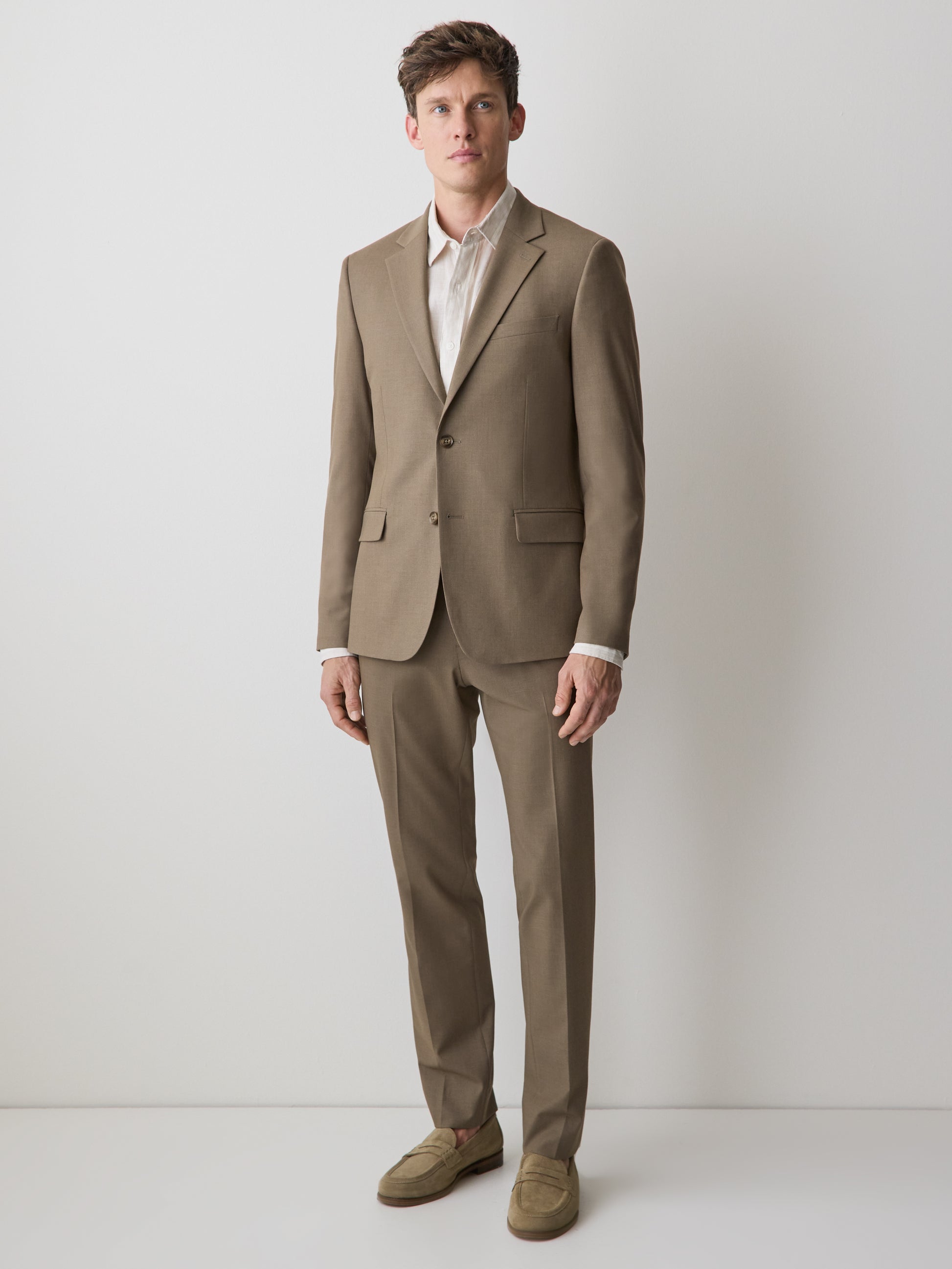 Slim-Fit Dark Beige Suit Blazer