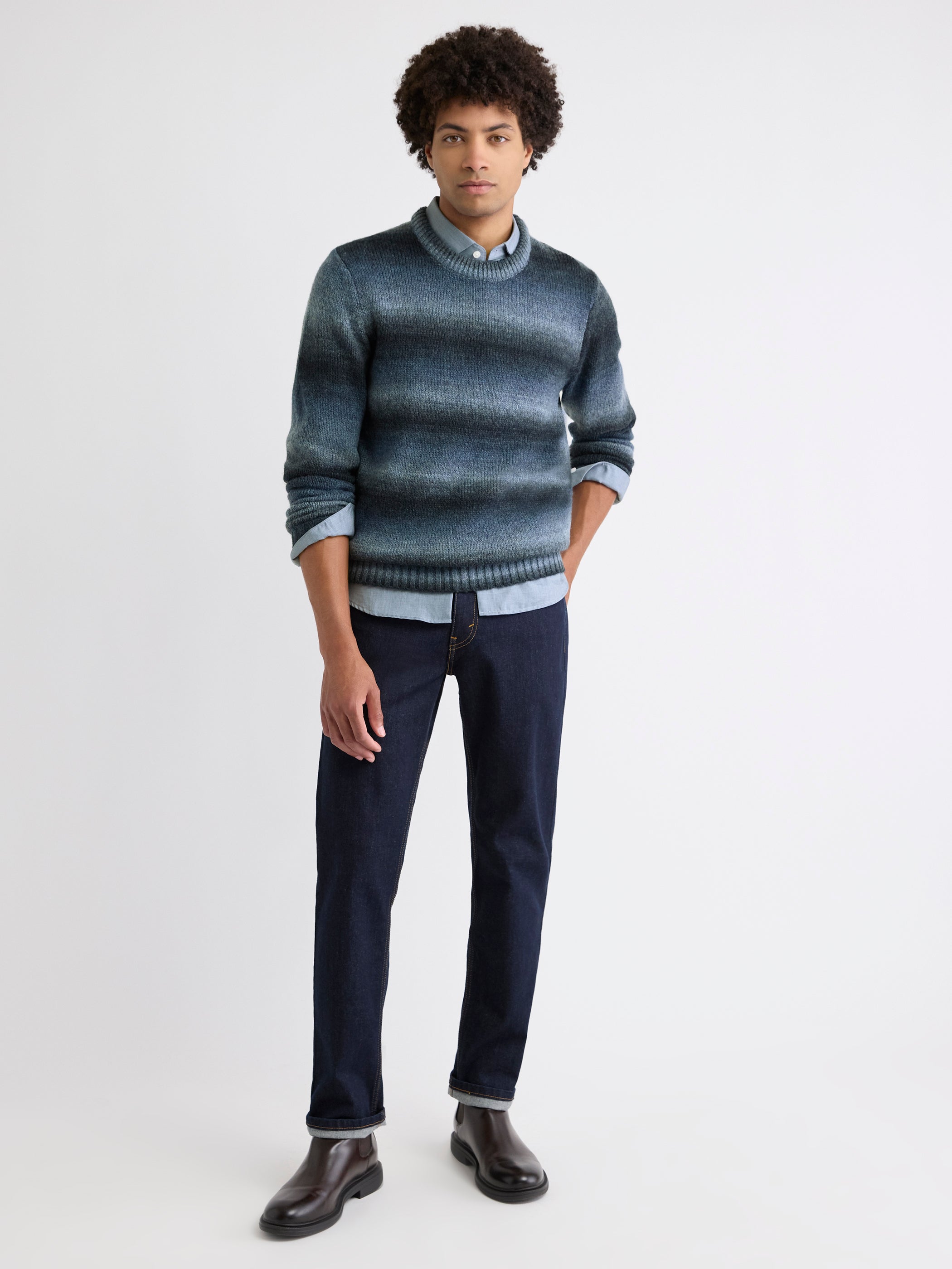 Long-Sleeve Ombre Crew-Neck Sweater