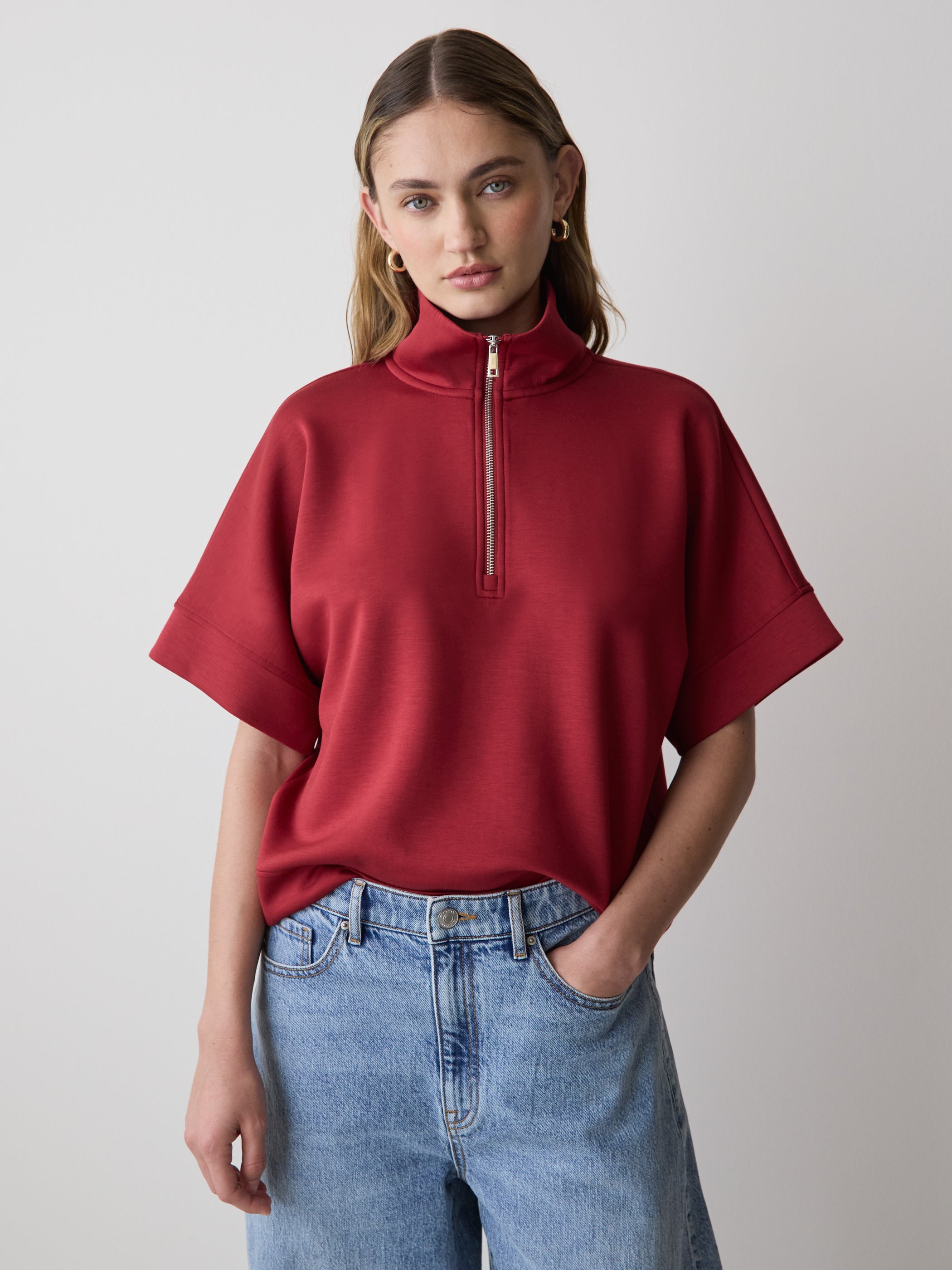 Women's Half-Zip Mock-Neck Knit Top 3/4 Sleeve – RW&CO