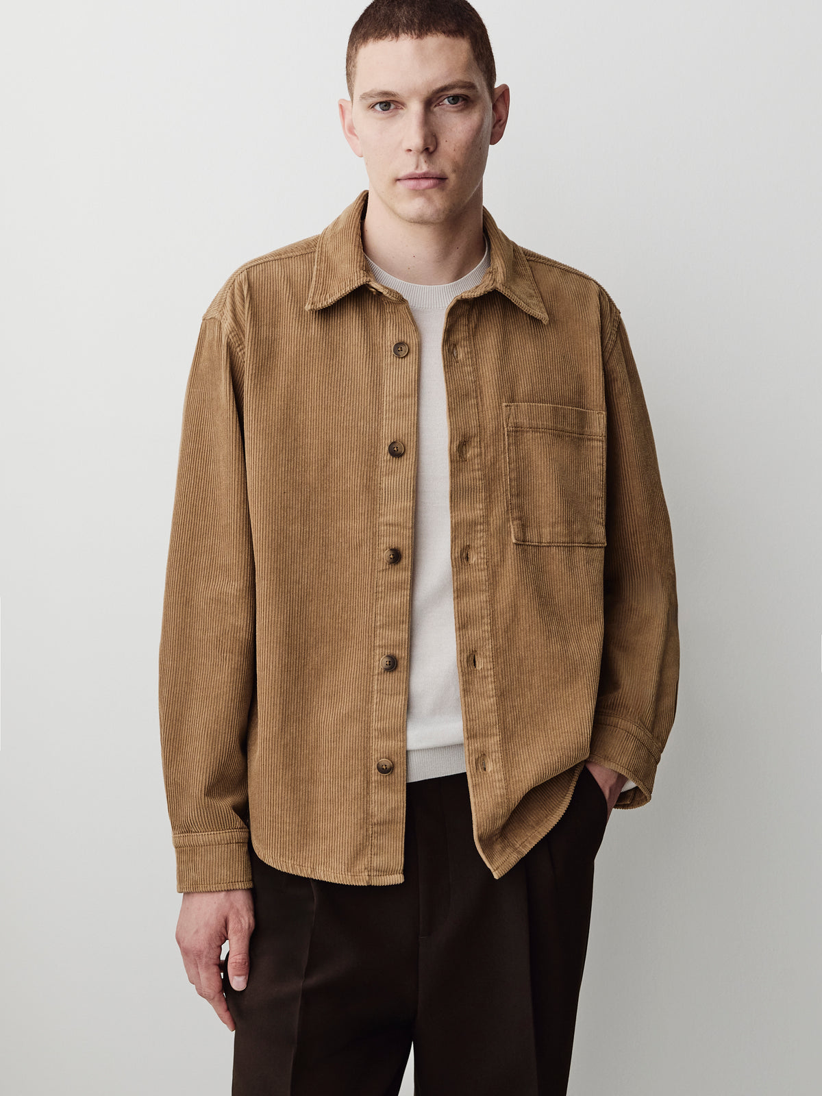 Woven Cotton Tailored Collar Overshirt