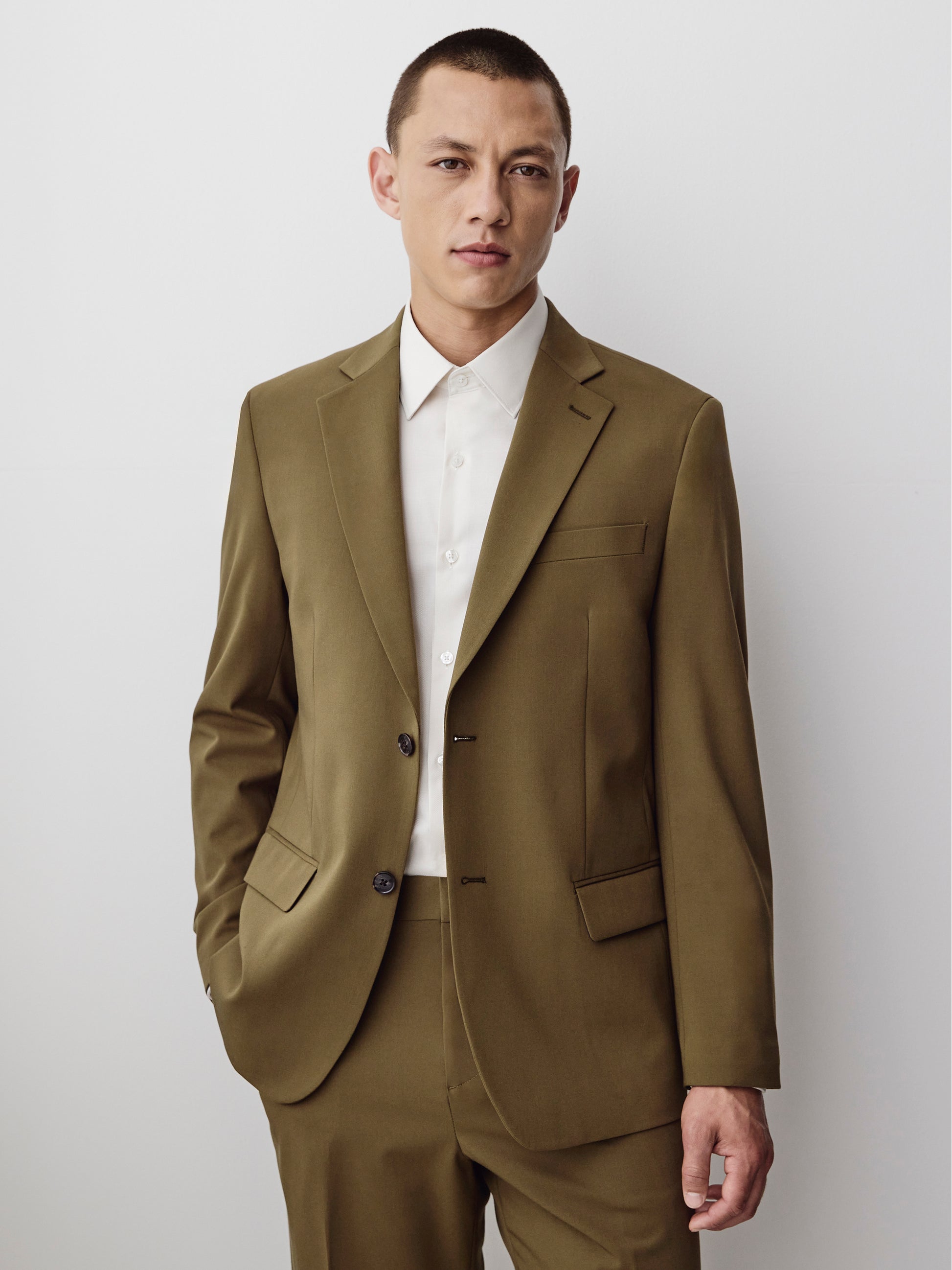 Tailored Burnt Moss Woven Blazer