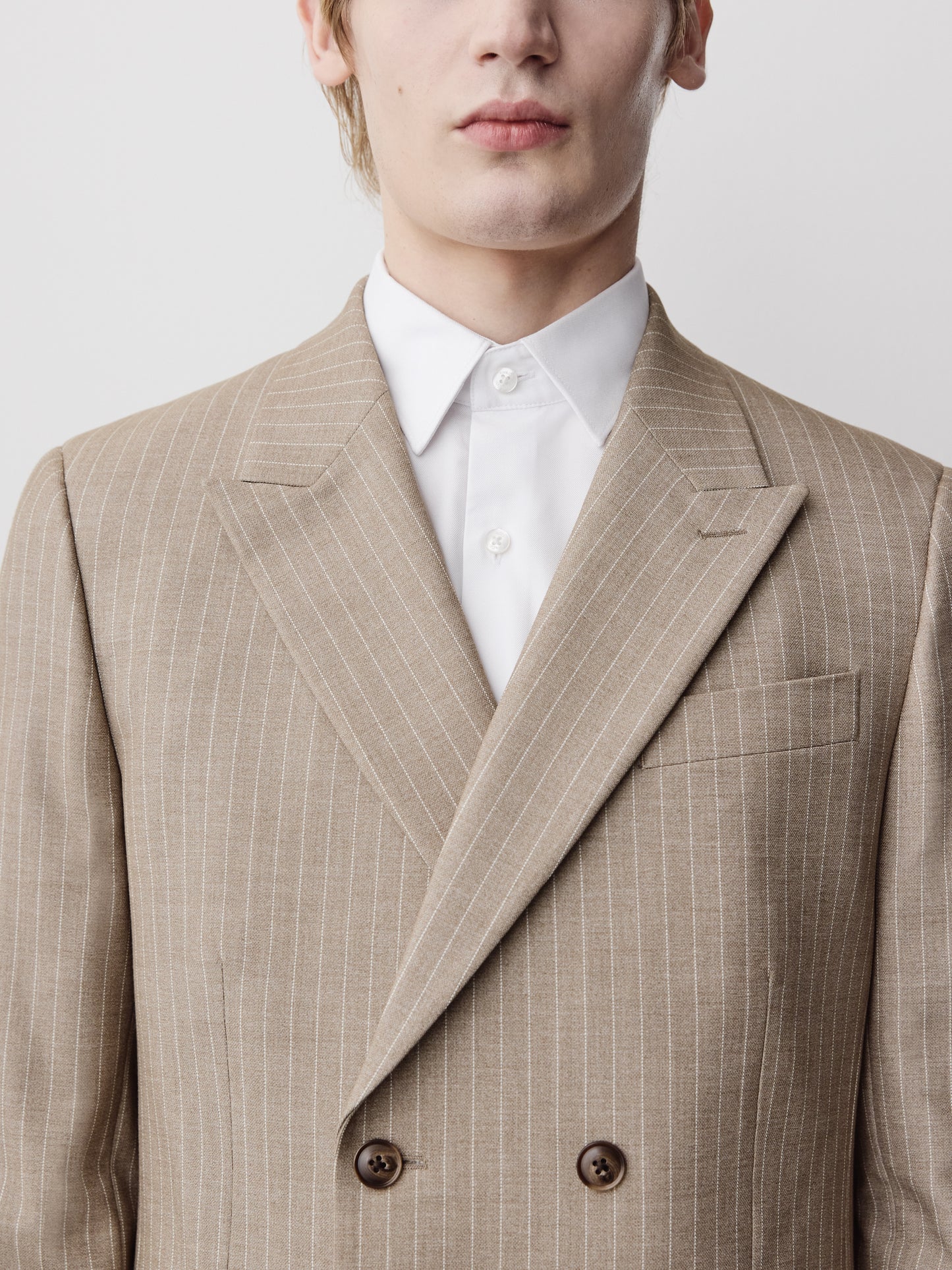 Tapered Taupe Pinstripe Woven Pant