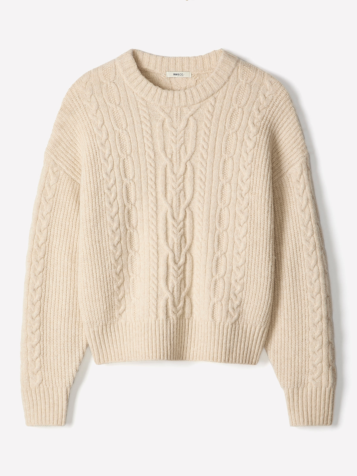 Long-Sleeve Crew-Neck Sweater with Cable Stitches
