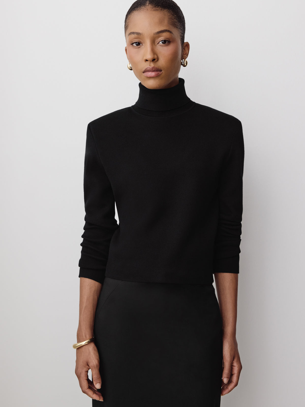 Knit Turtleneck Sweater with Removable Shoulder Pads