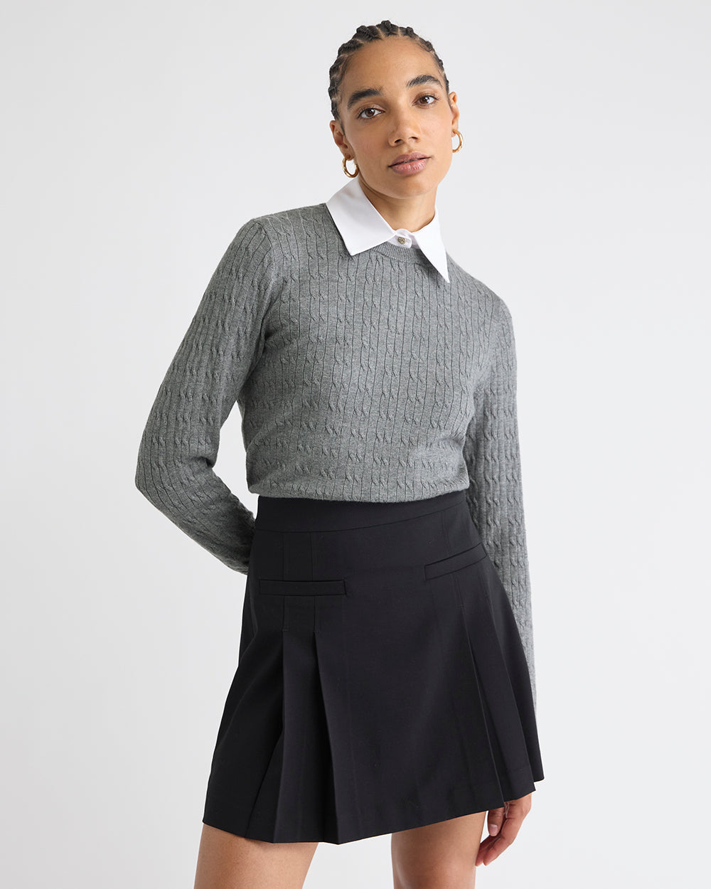 Long-Sleeve Sweater with Removable Shirt Collar
