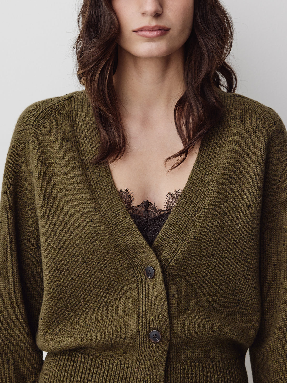 V-Neck Cardigan with Long Barrel Sleeves