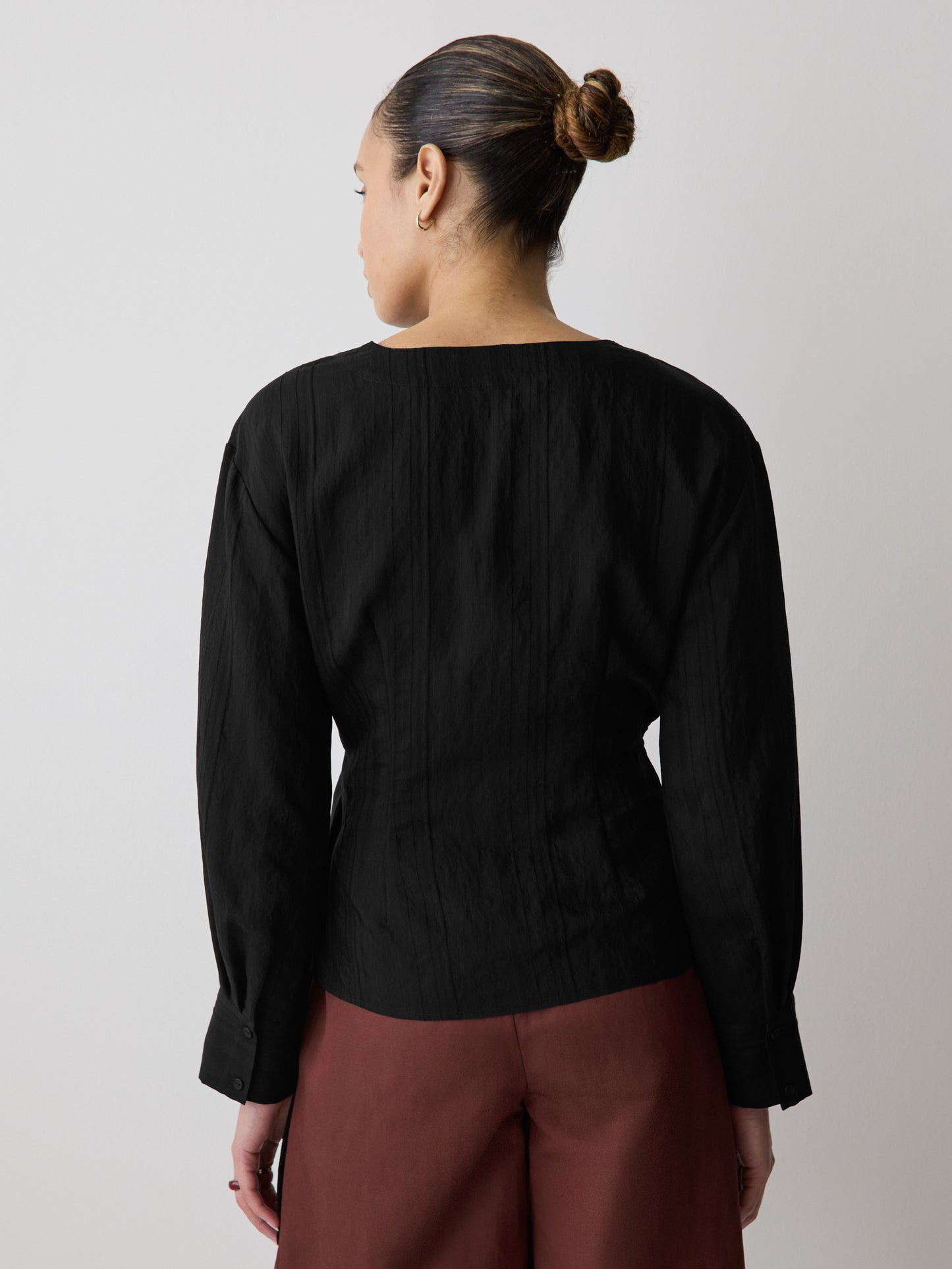 Woven Long Sleeve Wrap Blouse