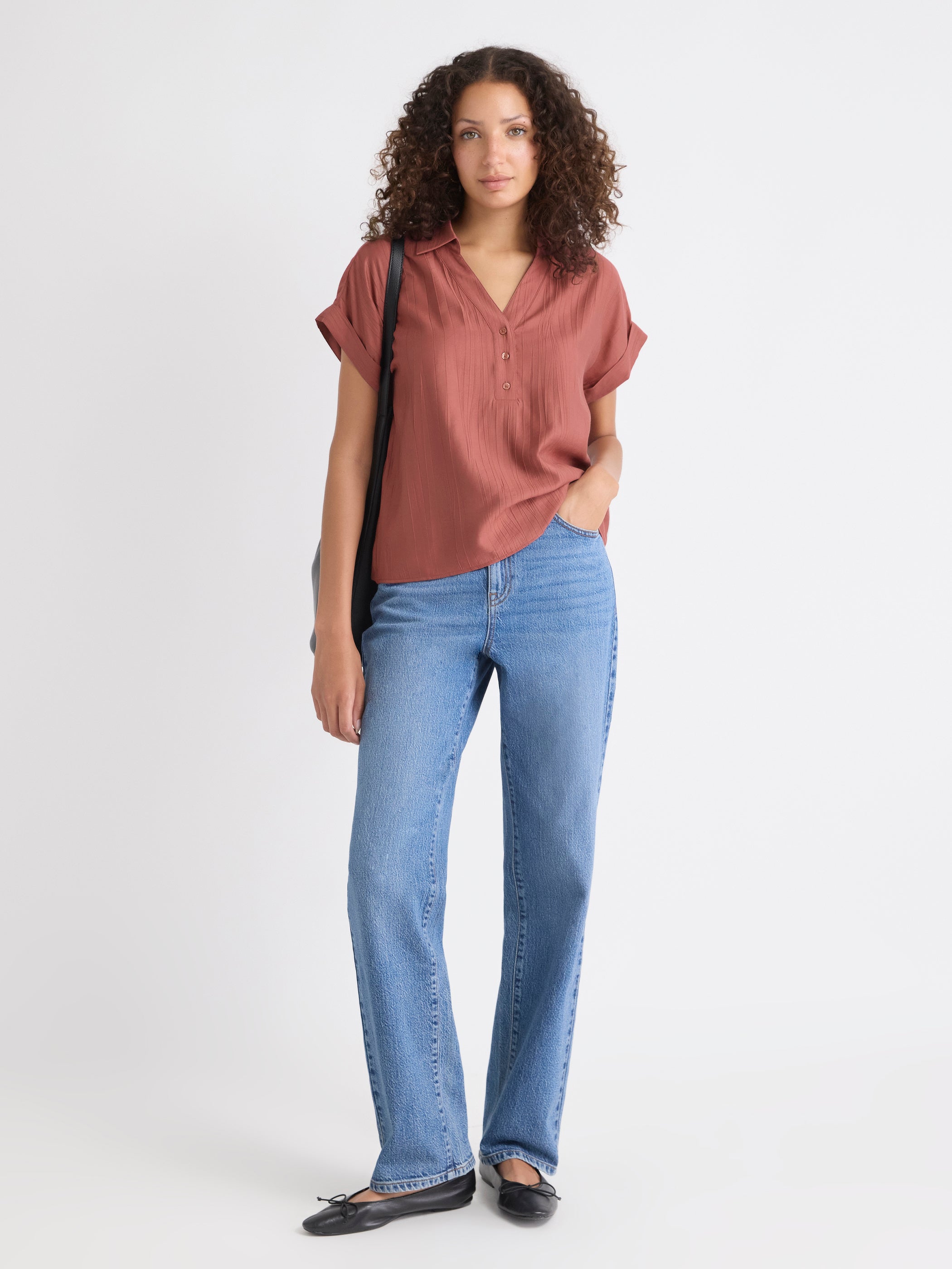 Blouse Boutonnée Texturée à Manches Très Courtes