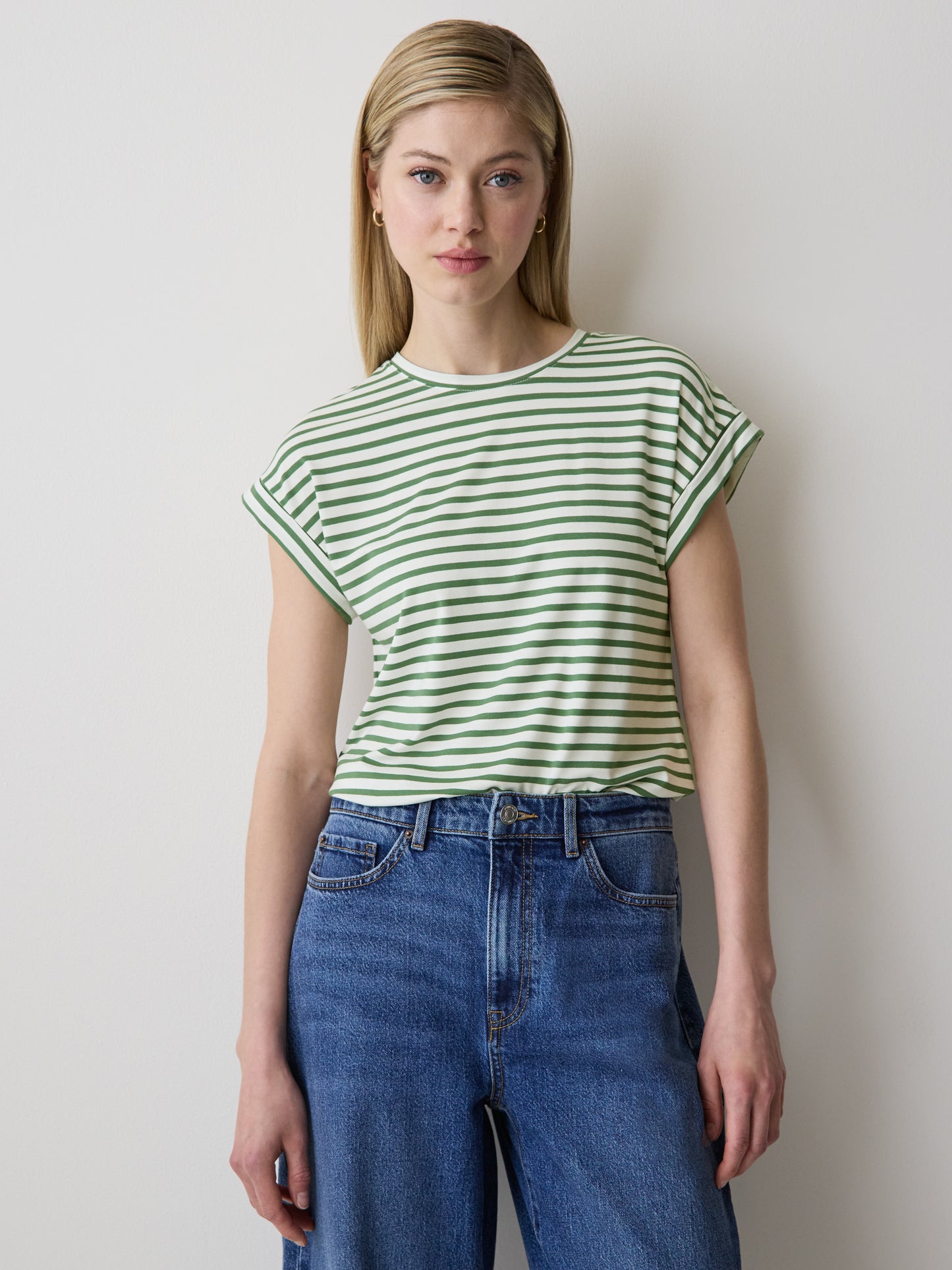 Striped Extended-Sleeve Crew-Neck Tee