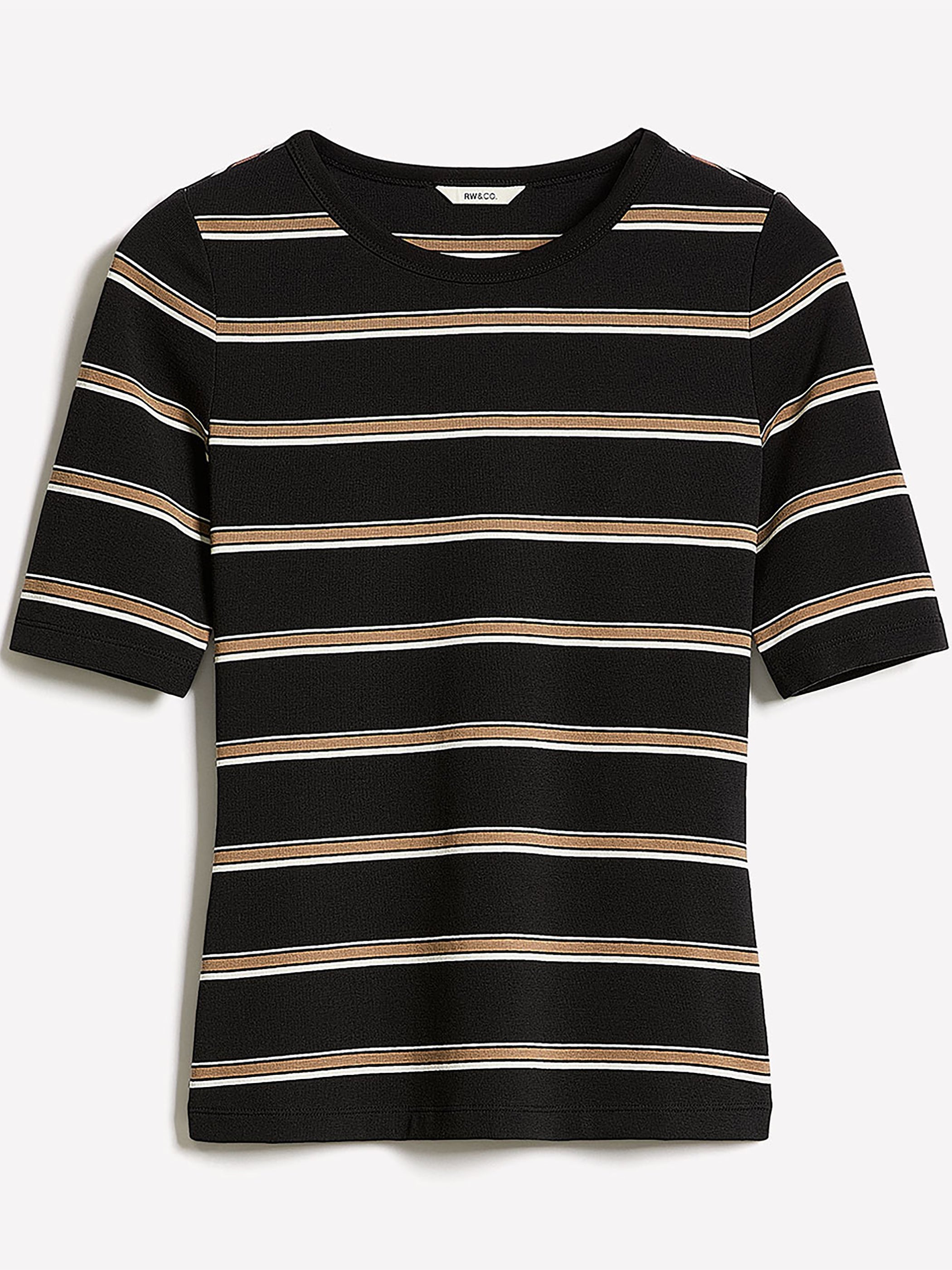 Striped Elbow-Sleeve Crew-Neck Fitted Tee