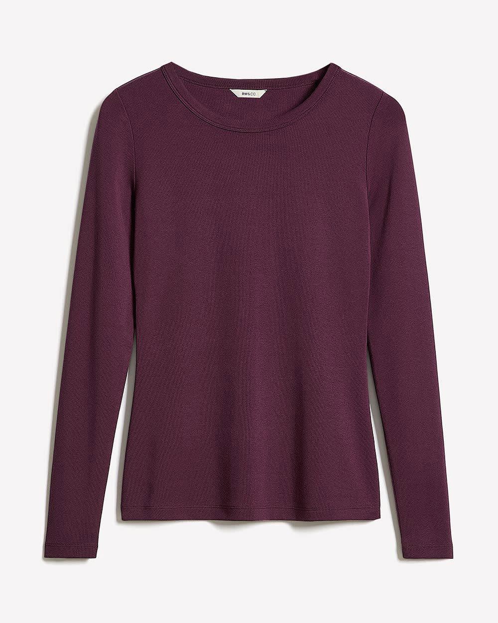 T-Shirt Côtelé Ajusté à Manches Longues et Col Rond en Tricot Luxueux