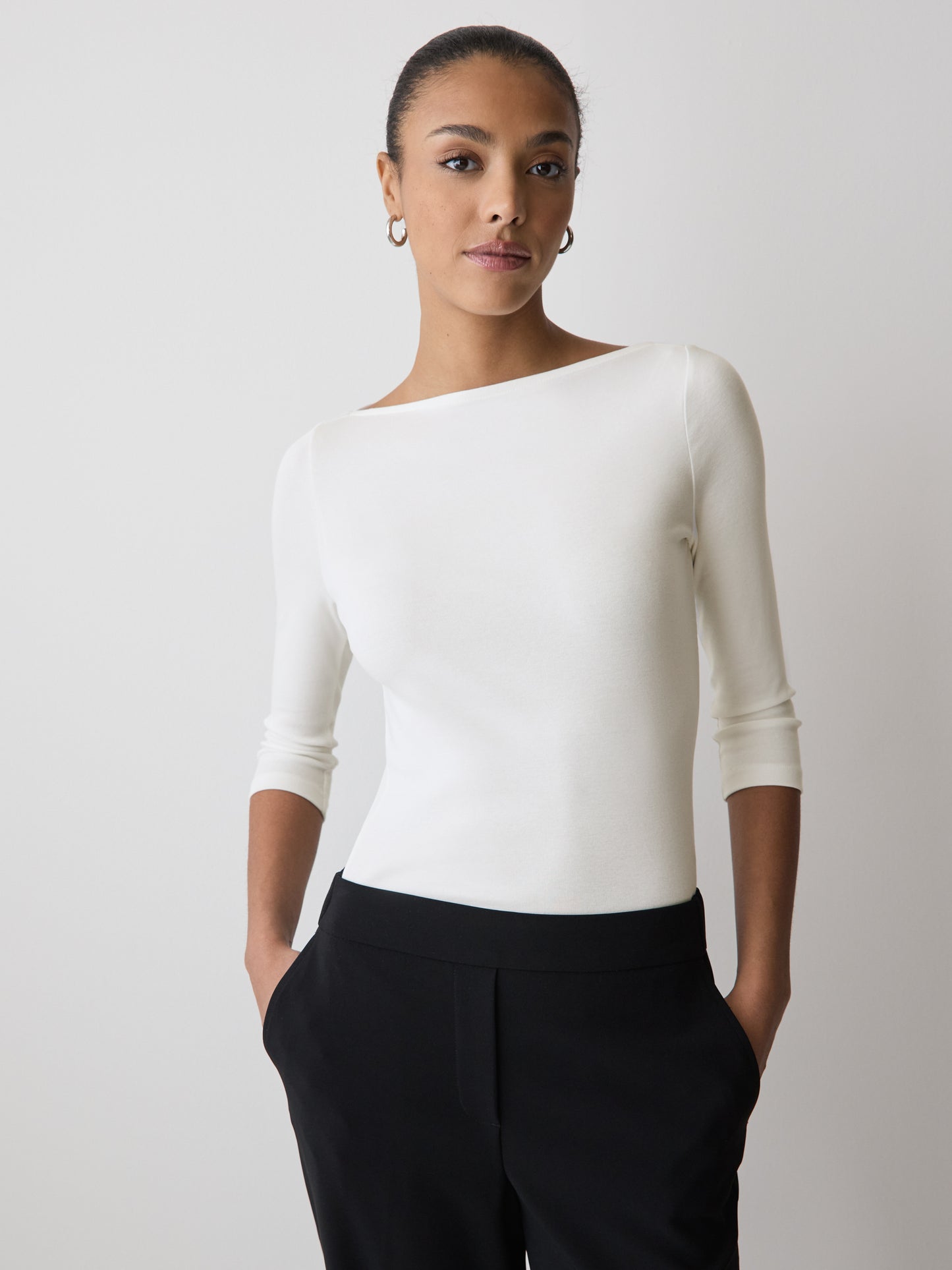 3/4-Sleeve Boat-Neck Top