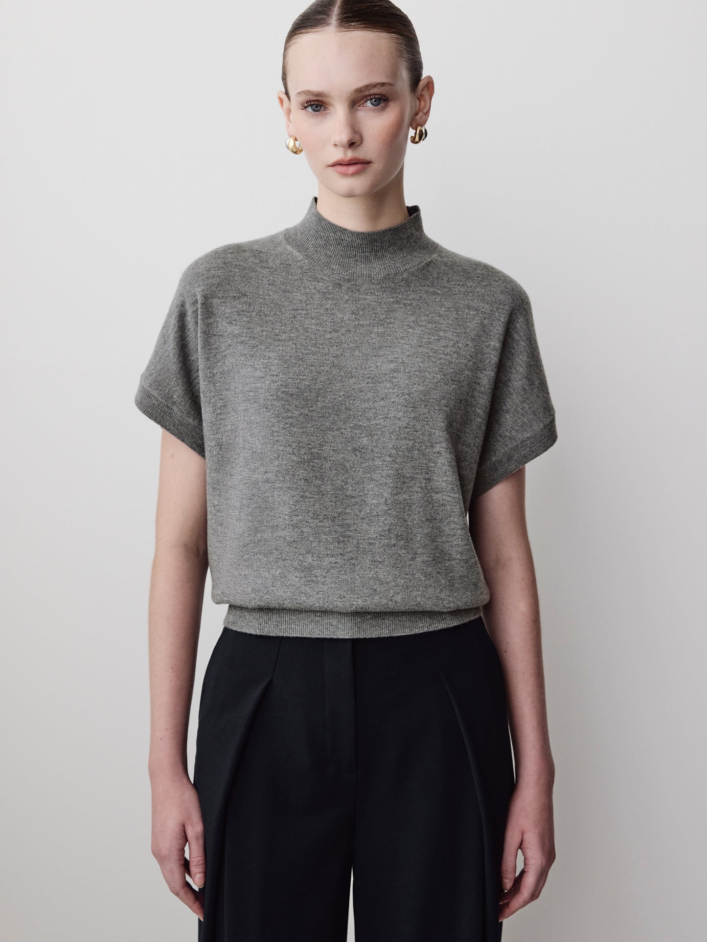 Knit Sweater Extra Fine Merino Wool Mock Neck