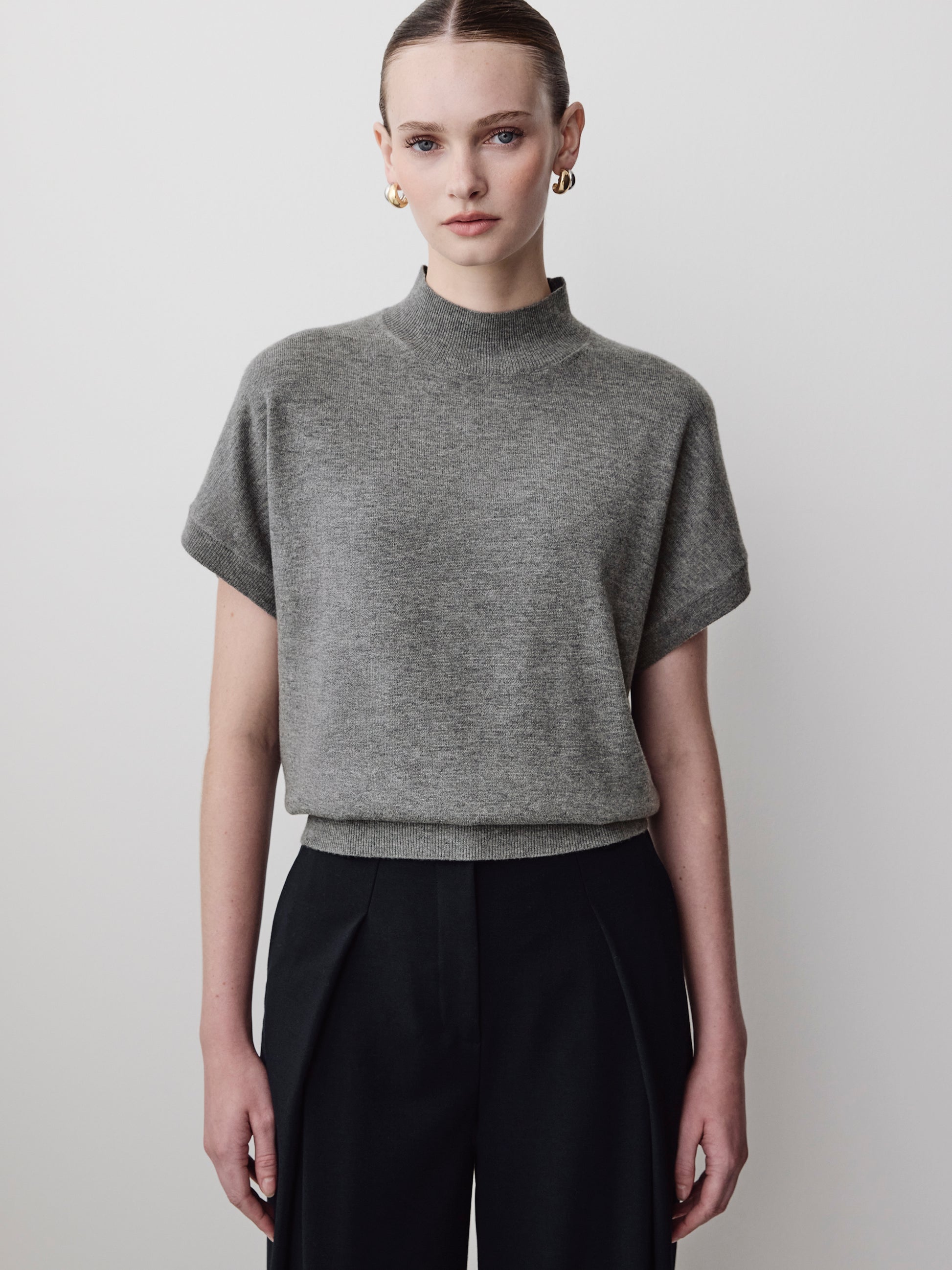 Knit Sweater Extra Fine Merino Wool Mock Neck