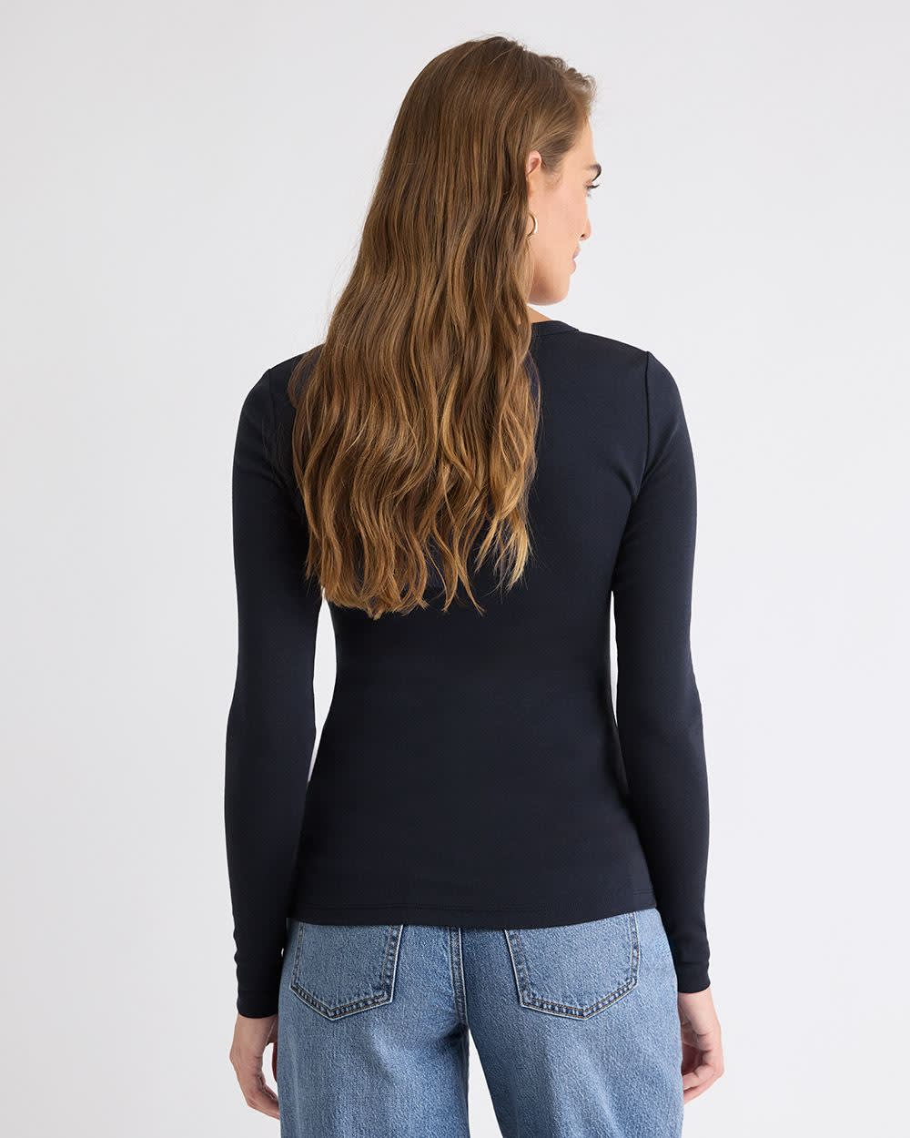 Luxe Knit Long-Sleeve Crew-Neck Fitted Ribbed Tee