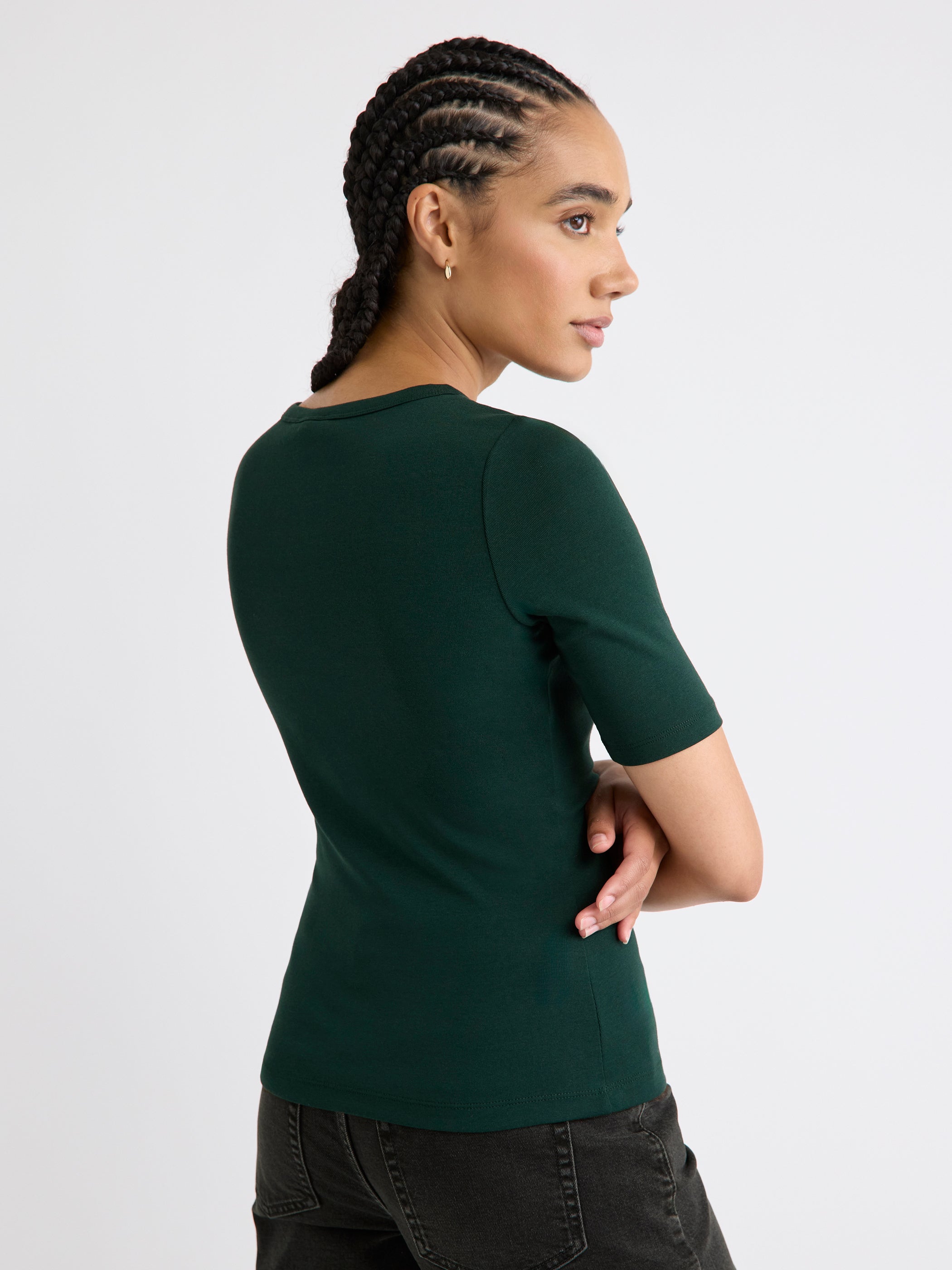 Elbow-Sleeve Crew-Neck Fitted Tee