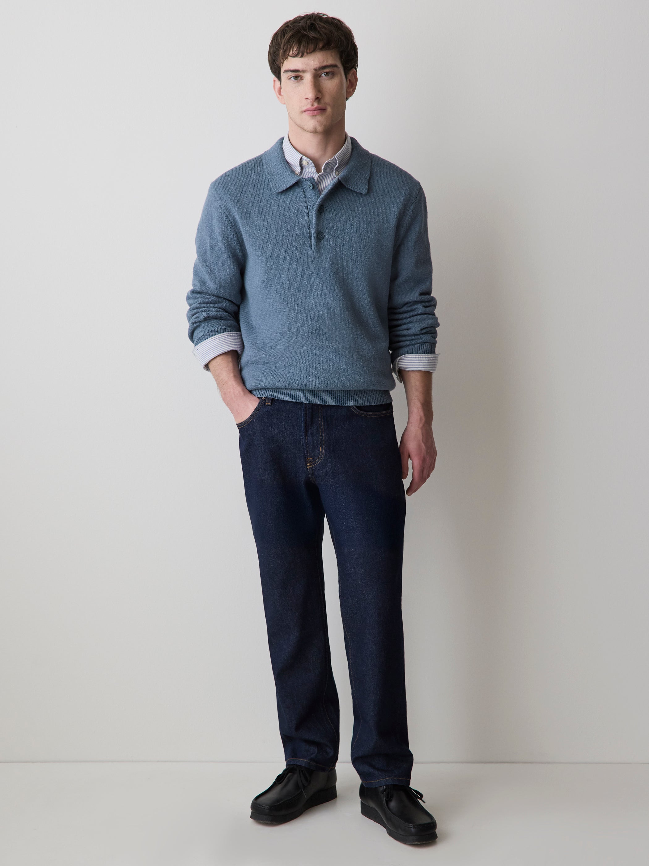Long-Sleeve Bouclé Polo Sweater