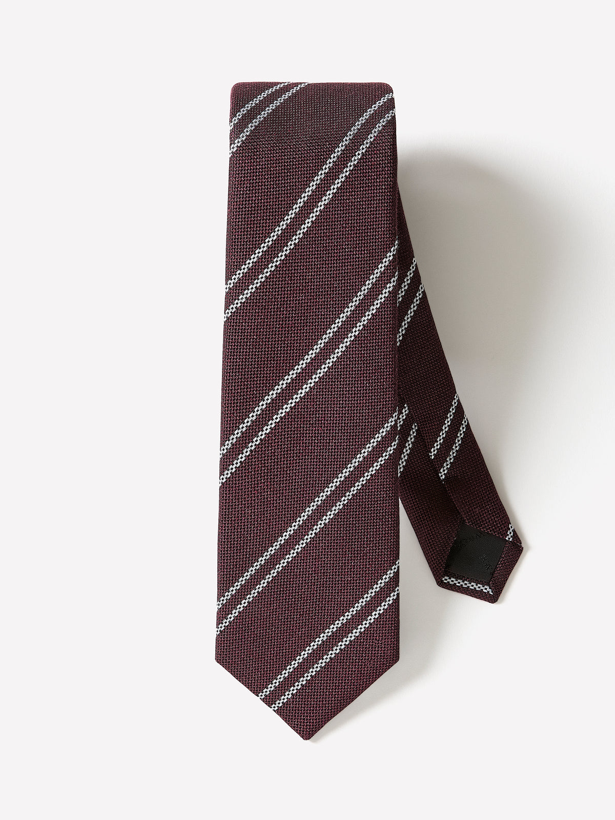 Woven Skinny Silk Tie with Double Stripe Pattern