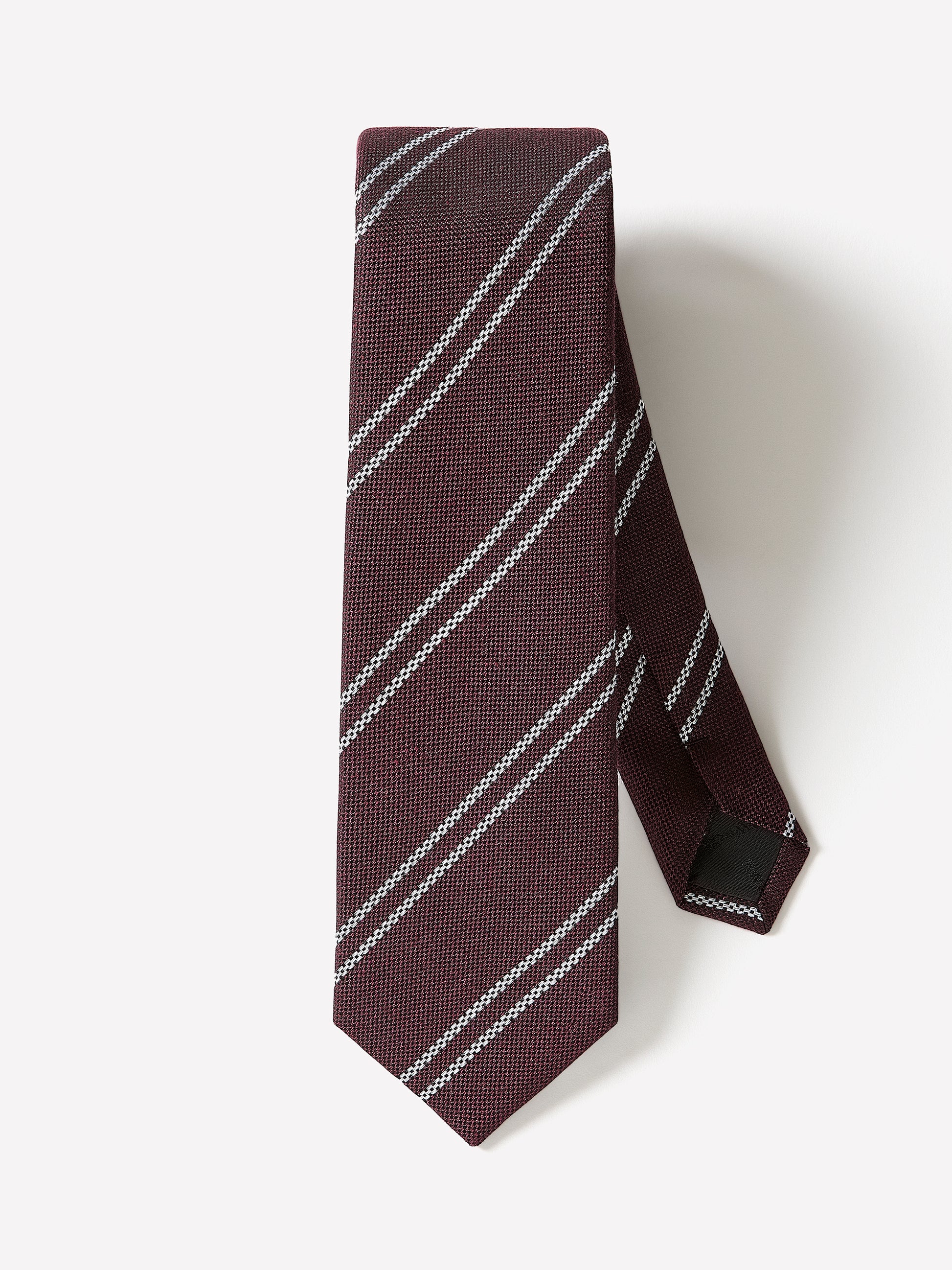 Woven Skinny Silk Tie with Double Stripe Pattern