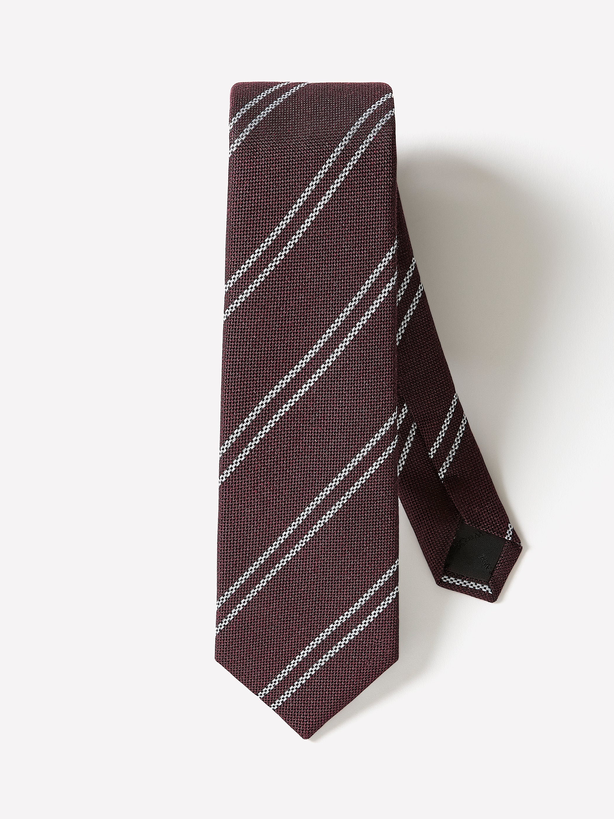 Woven Skinny Silk Tie with Double Stripe Pattern