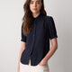 Silky Crepe Short-Sleeve Buttoned-Down Blouse
