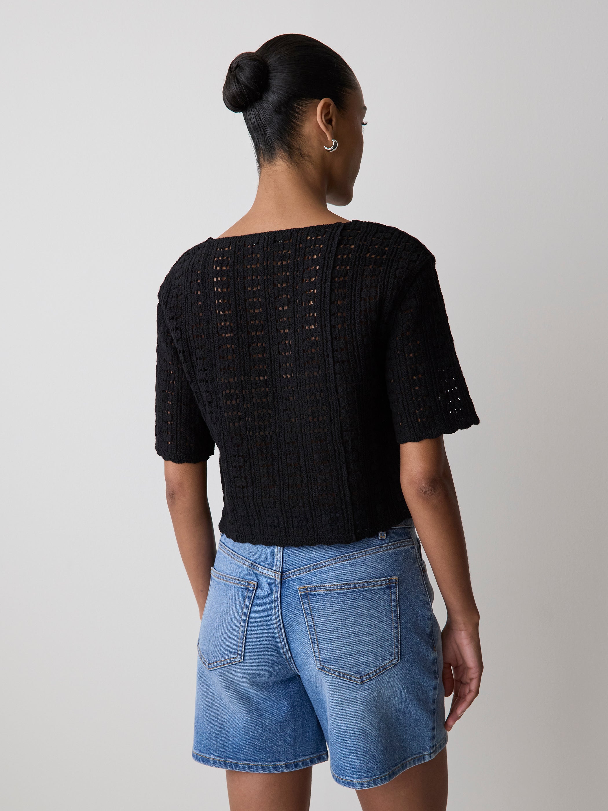 Knit Crochet Relaxed Tee in 100% Cotton